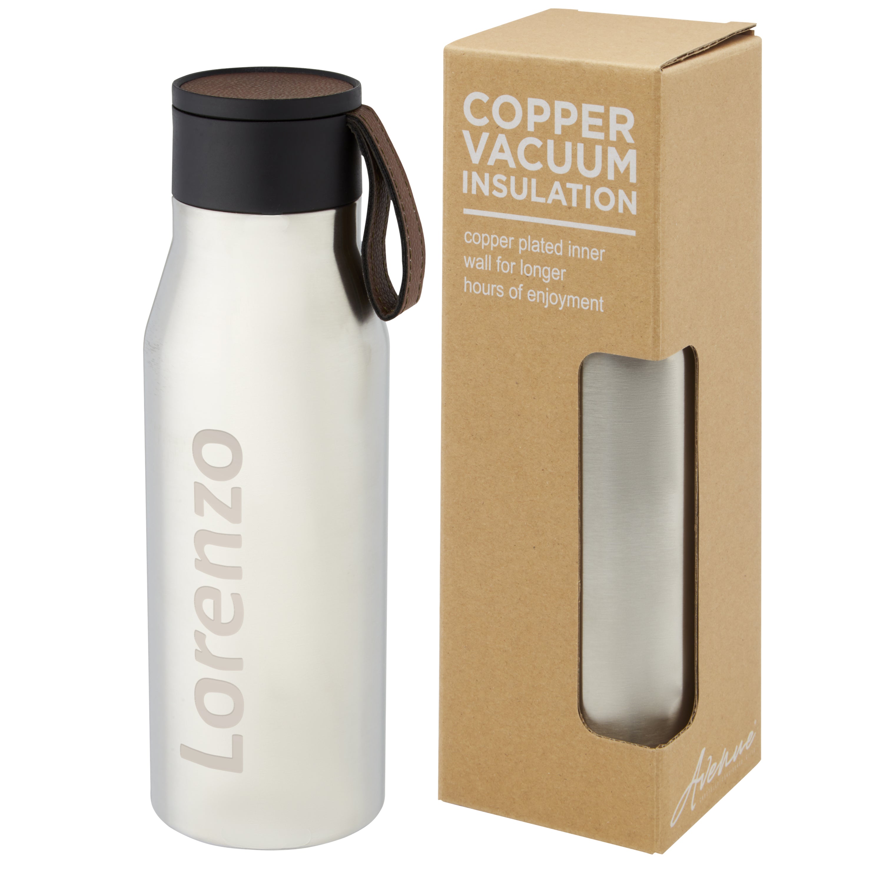 500ml Copper Insulated Water Bottle with Faux Leather Strap