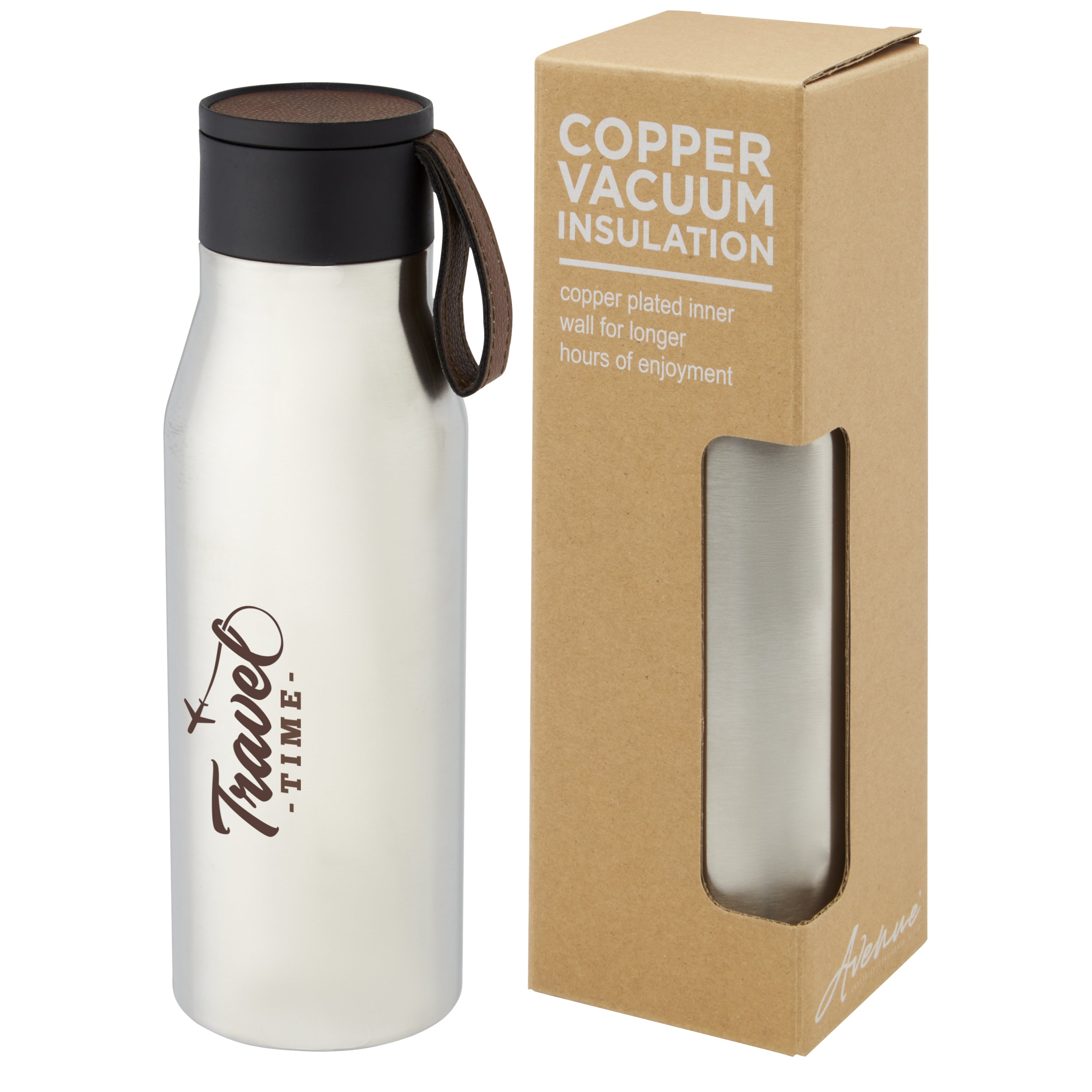 500ml Copper Insulated Water Bottle with Faux Leather Strap