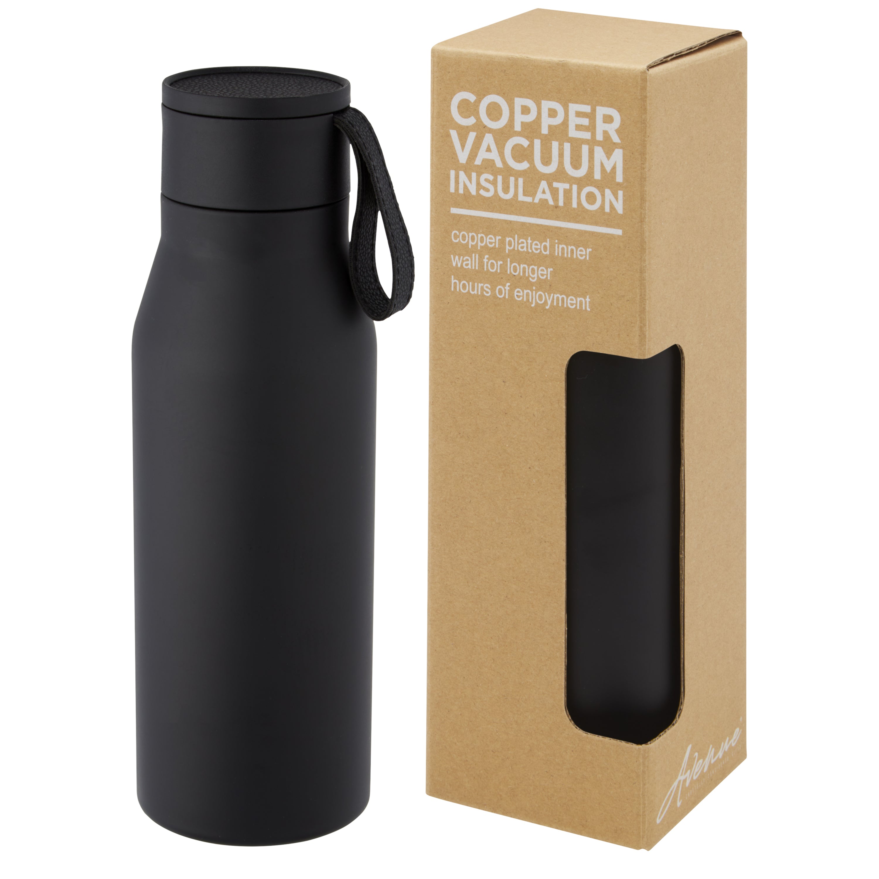 500ml Copper Insulated Water Bottle with Faux Leather Strap