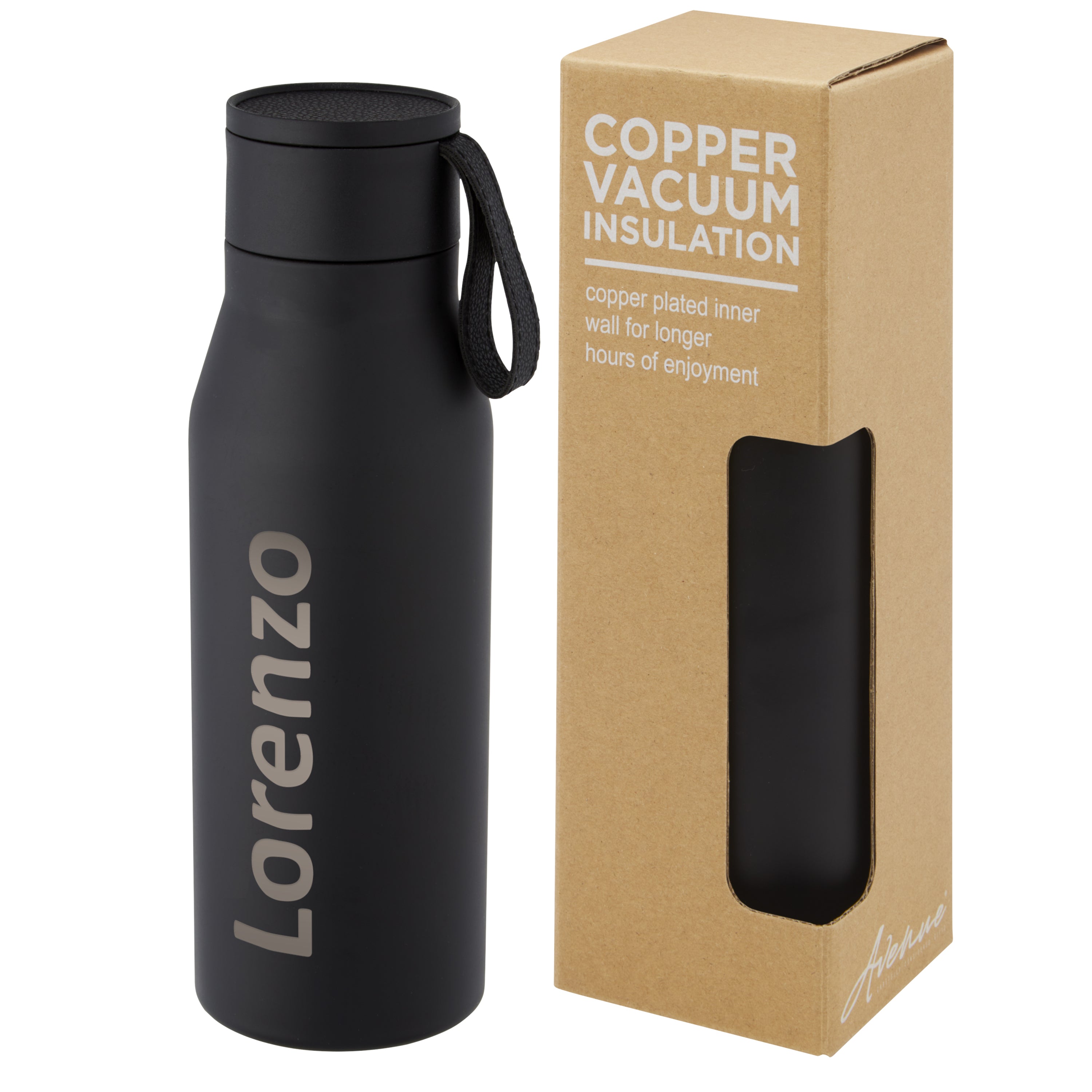 500ml Copper Insulated Water Bottle with Faux Leather Strap