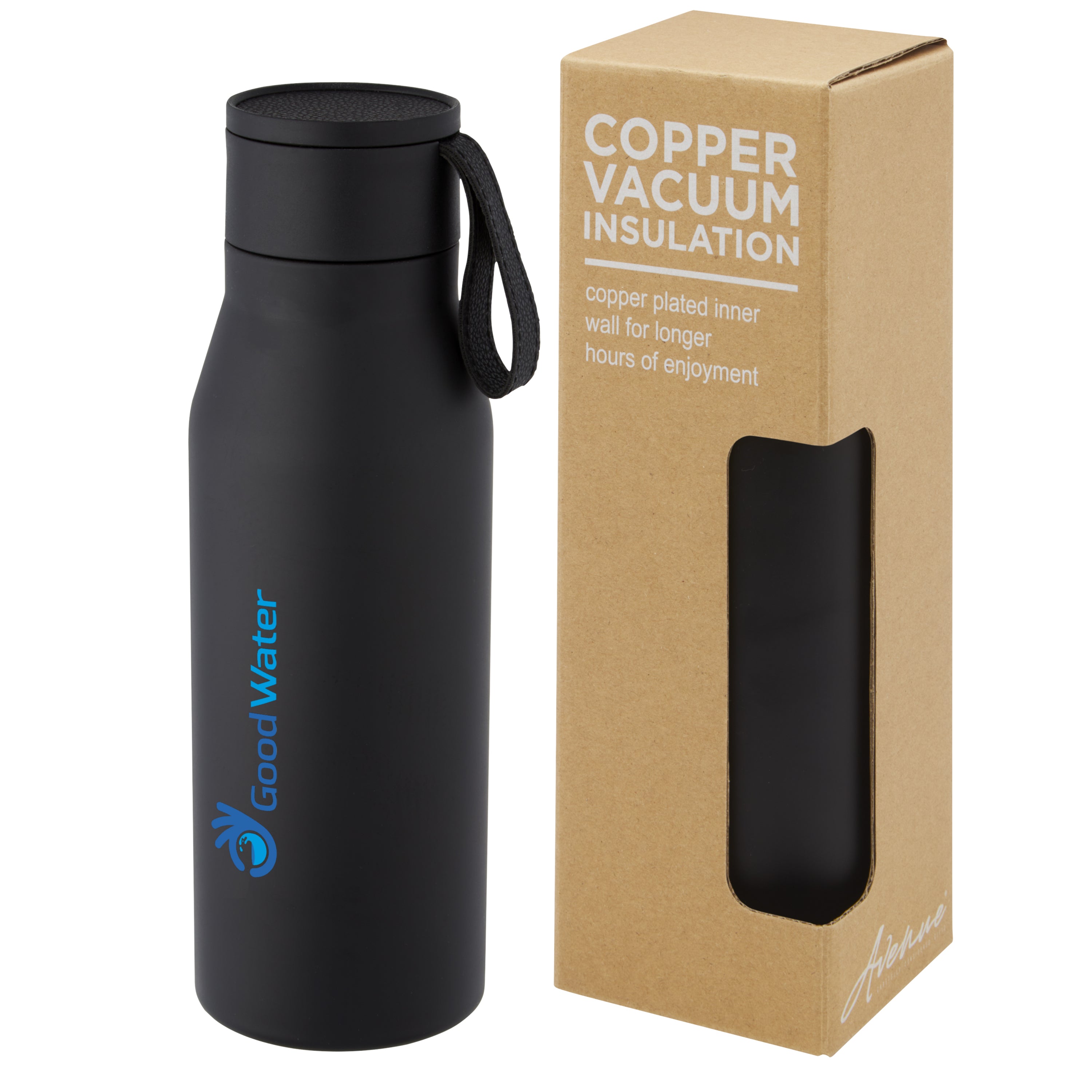 500ml Copper Insulated Water Bottle with Faux Leather Strap