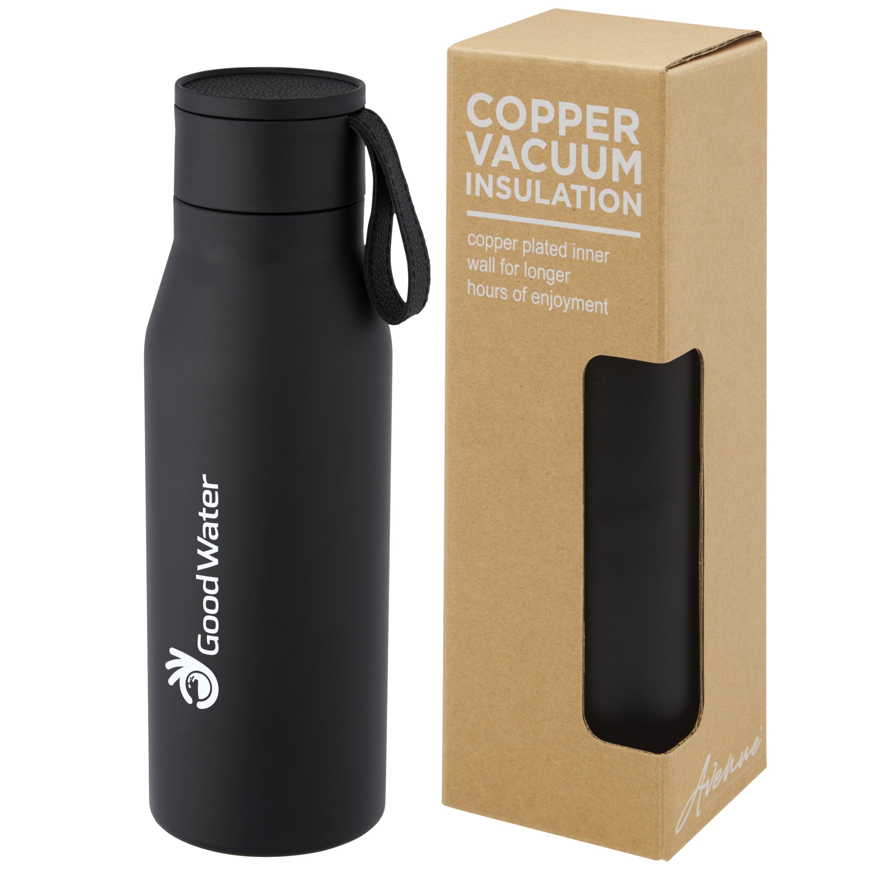 500ml Copper Insulated Water Bottle with Faux Leather Strap