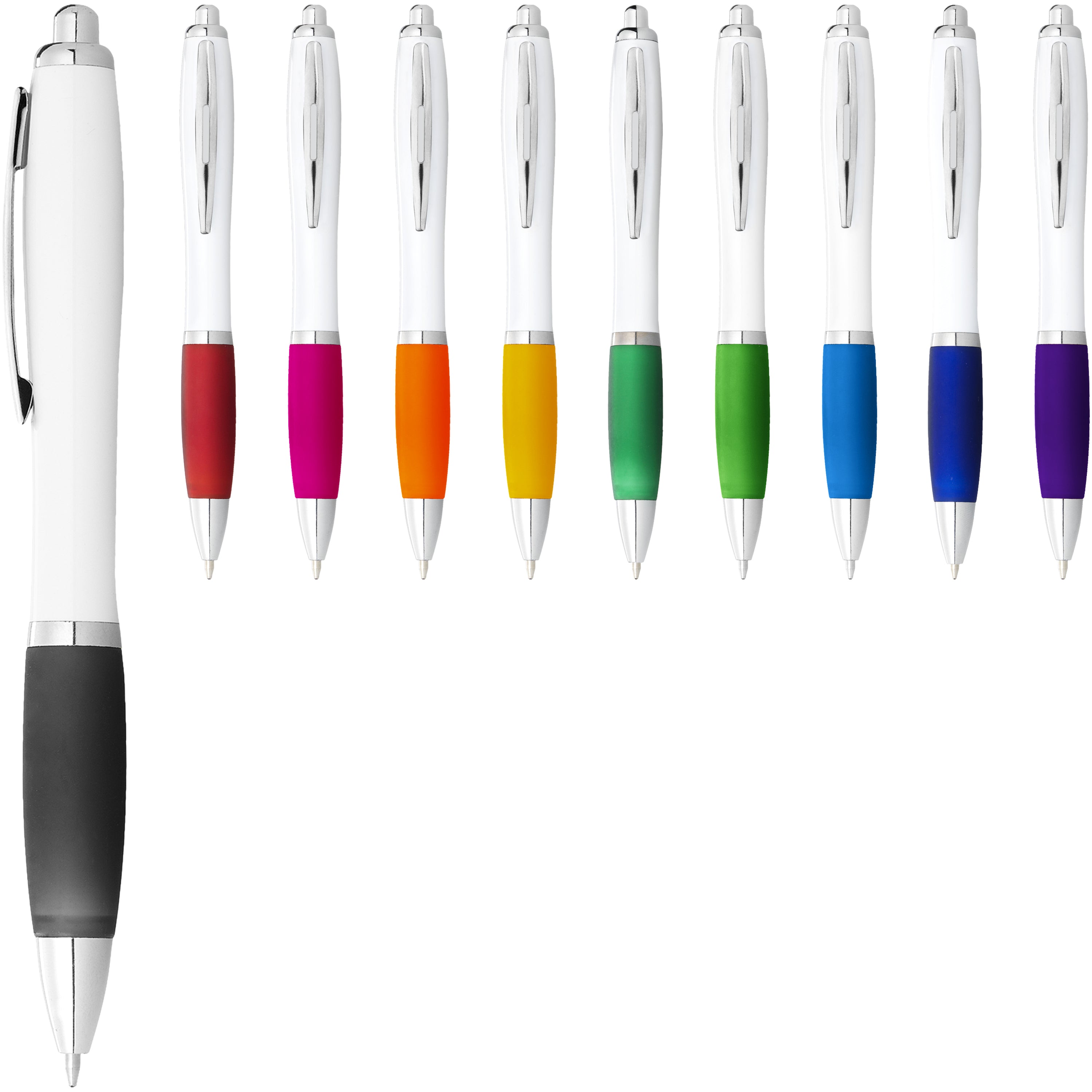 White Barrel Ballpoint Pen with Coloured Grip