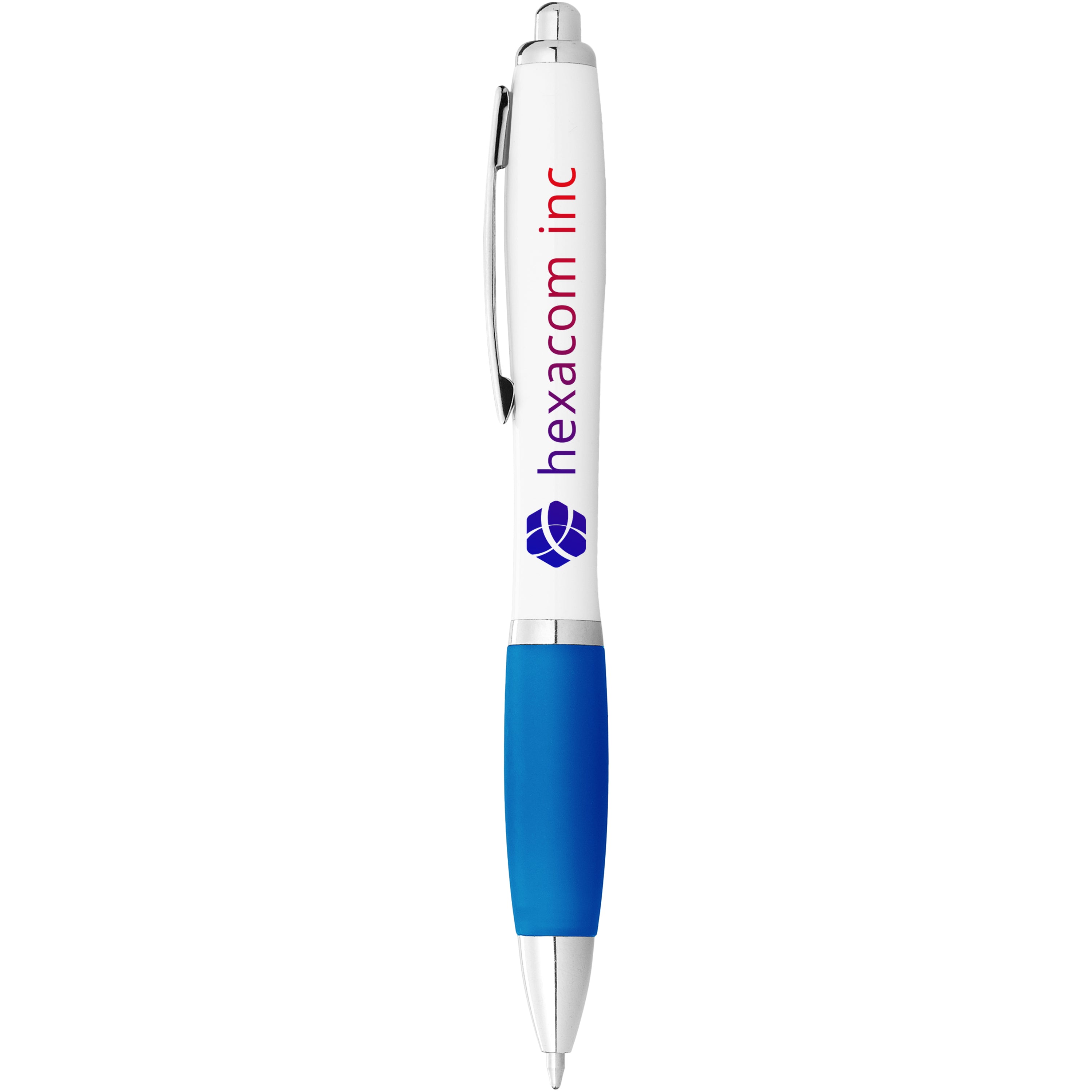 White Barrel Ballpoint Pen with Coloured Grip