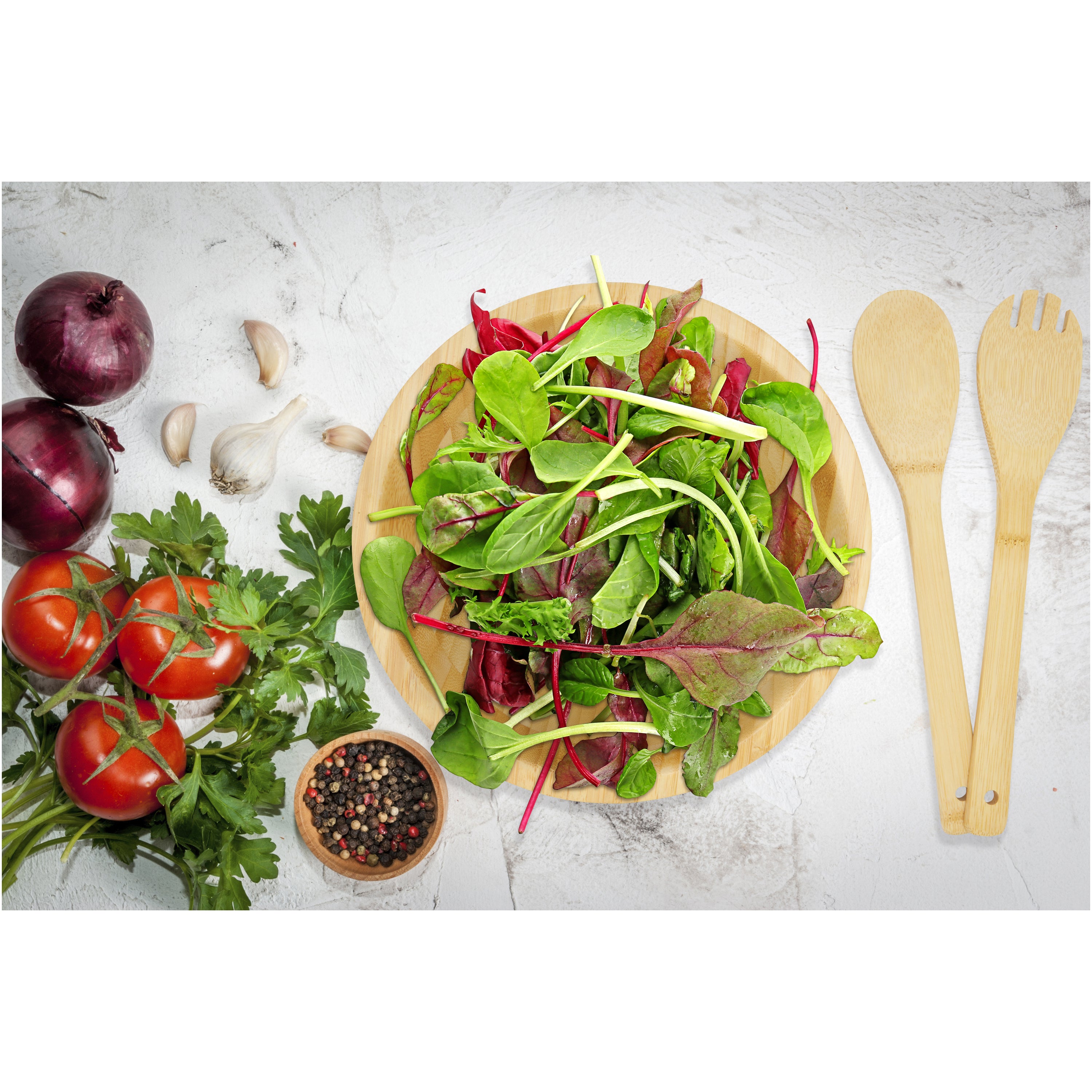 Argulls Bamboo Salad Bowl and Tools Set