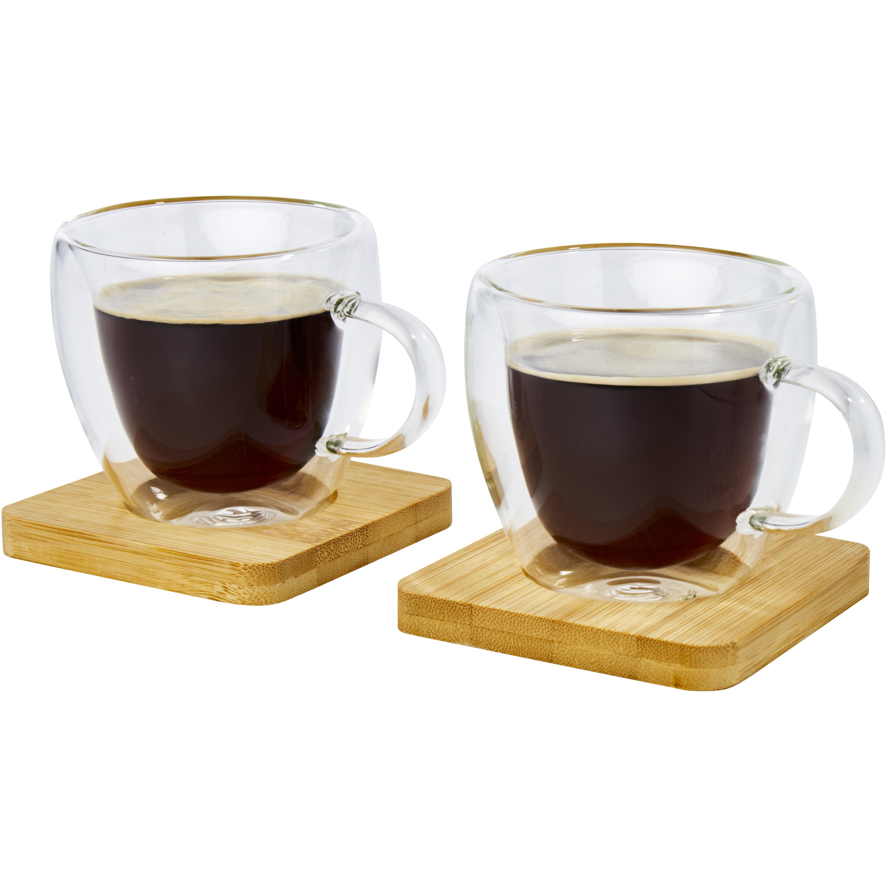 Set of 2 Thermal Glass Cups and Bamboo Coasters