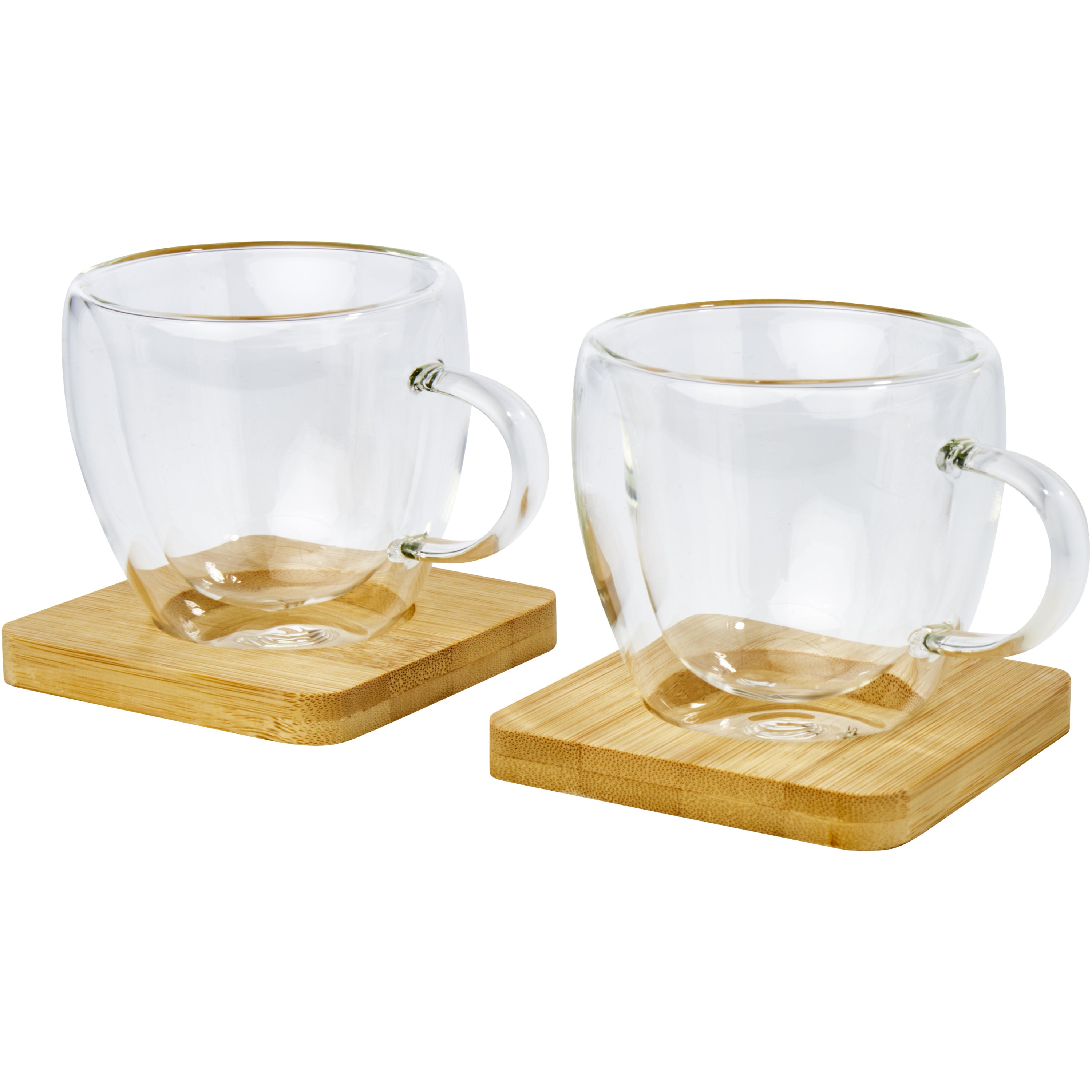 Set of 2 Thermal Glass Cups and Bamboo Coasters