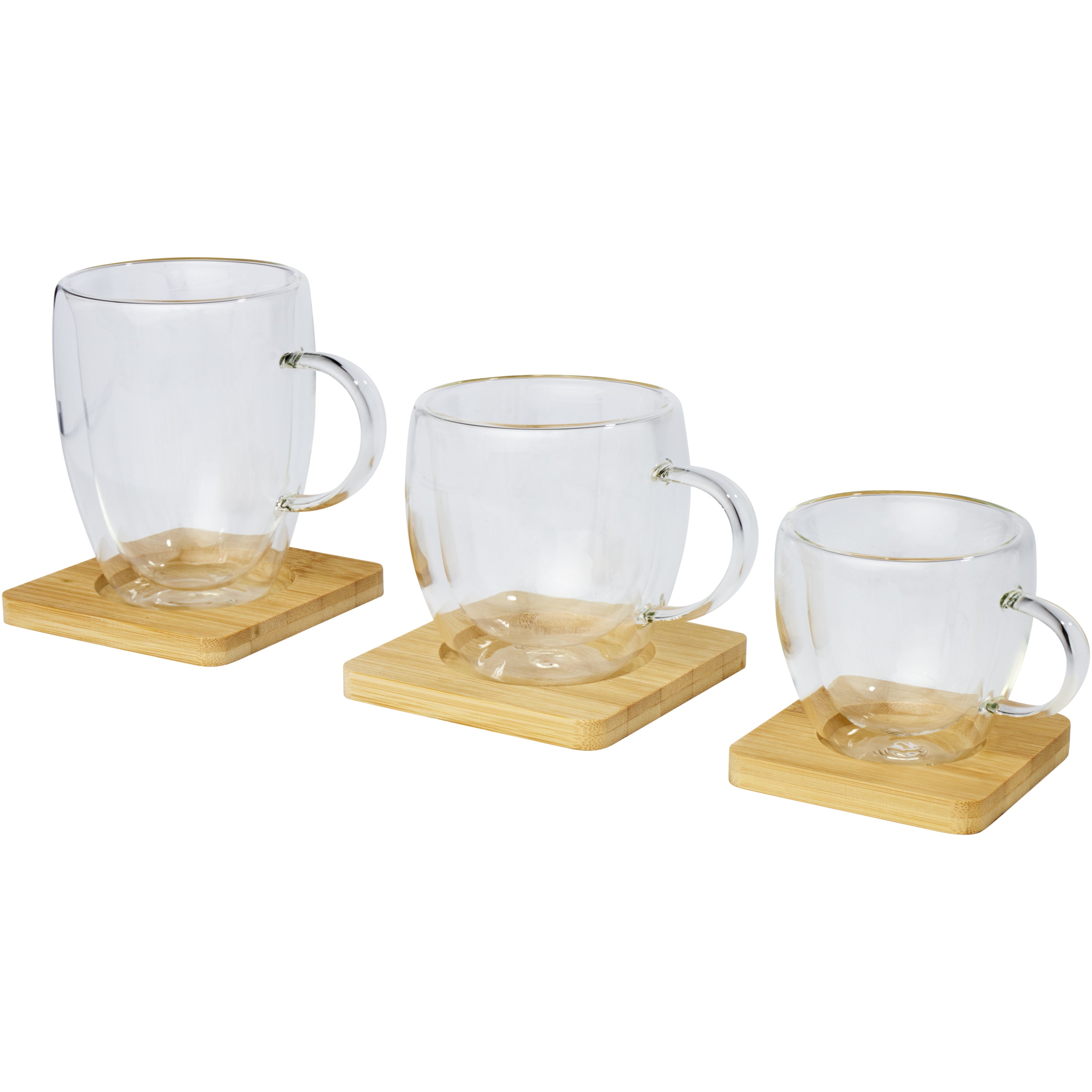 Set of 2 Thermal Glass Cups and Bamboo Coasters