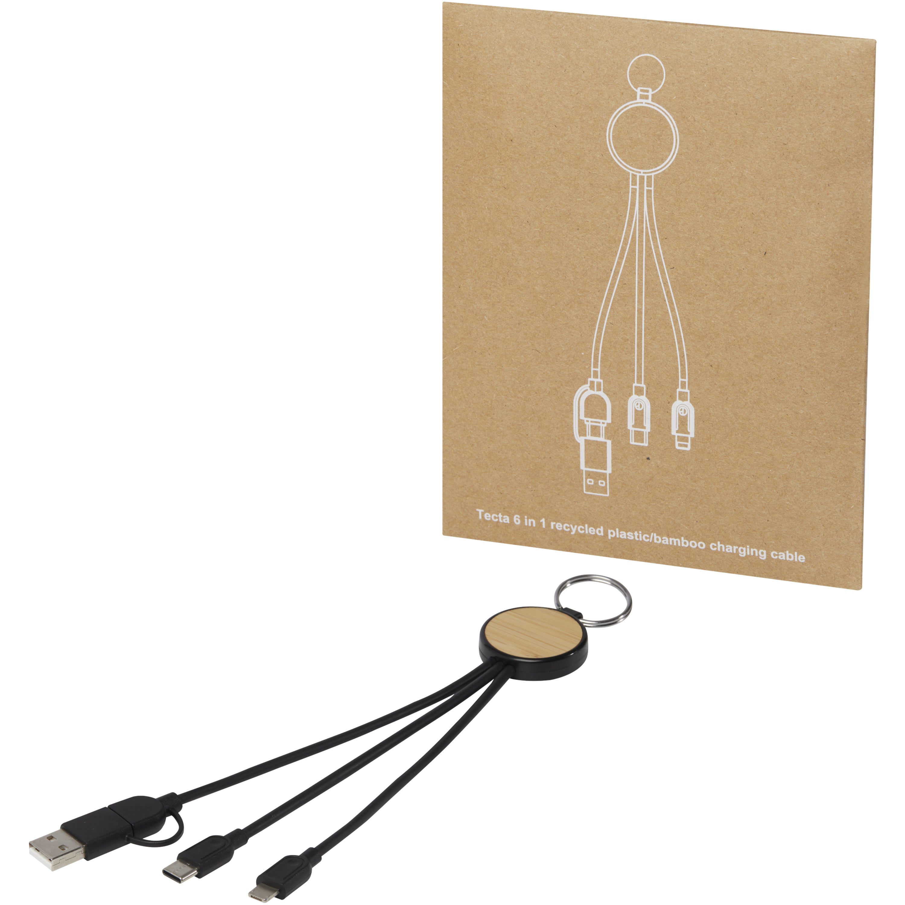 Tecta 6-in-1 Bamboo Charging Cable Keyring