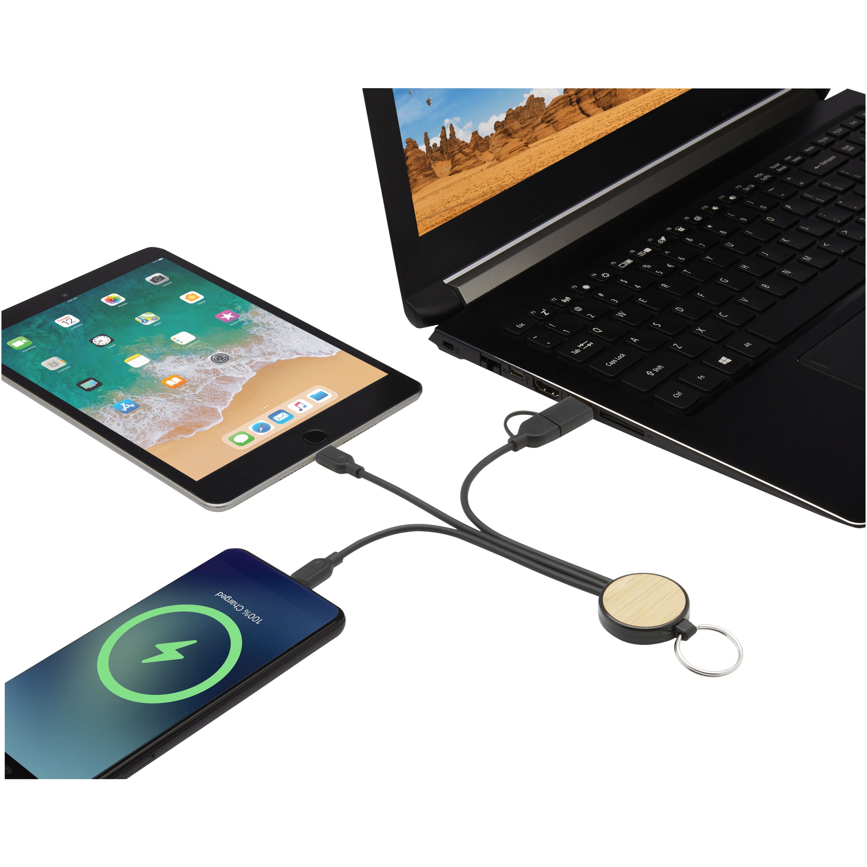 Tecta 6-in-1 Bamboo Charging Cable Keyring