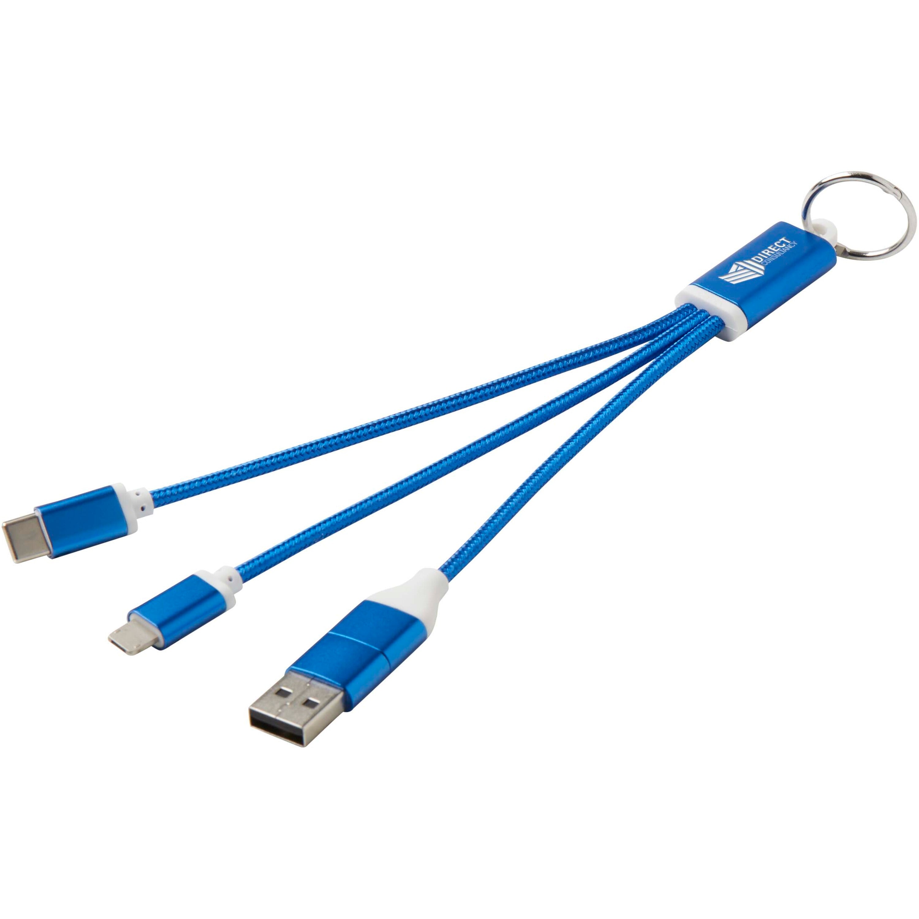 4-in-1 Recycled Aluminium Charging Cable Keyring