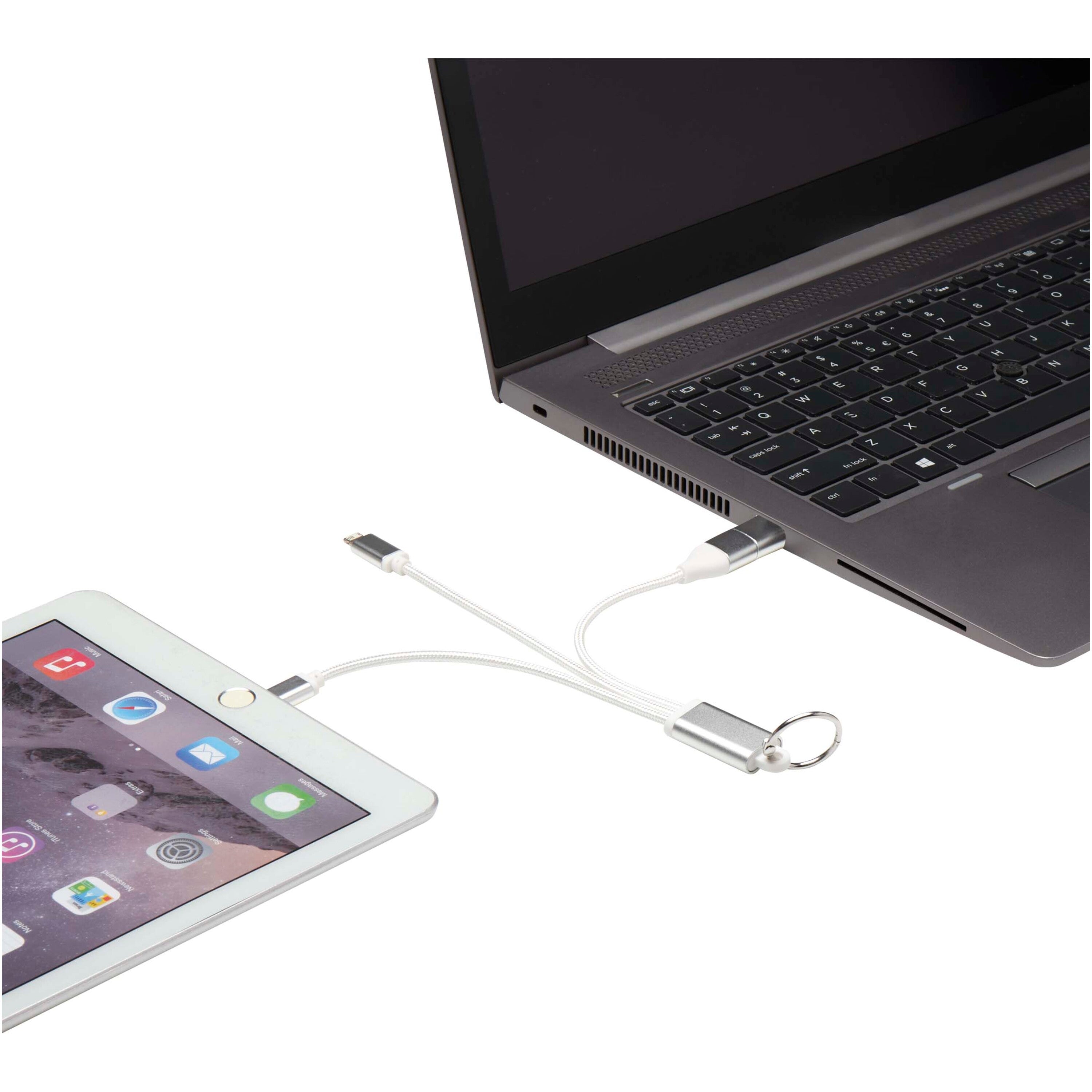 4-in-1 Recycled Aluminium Charging Cable Keyring