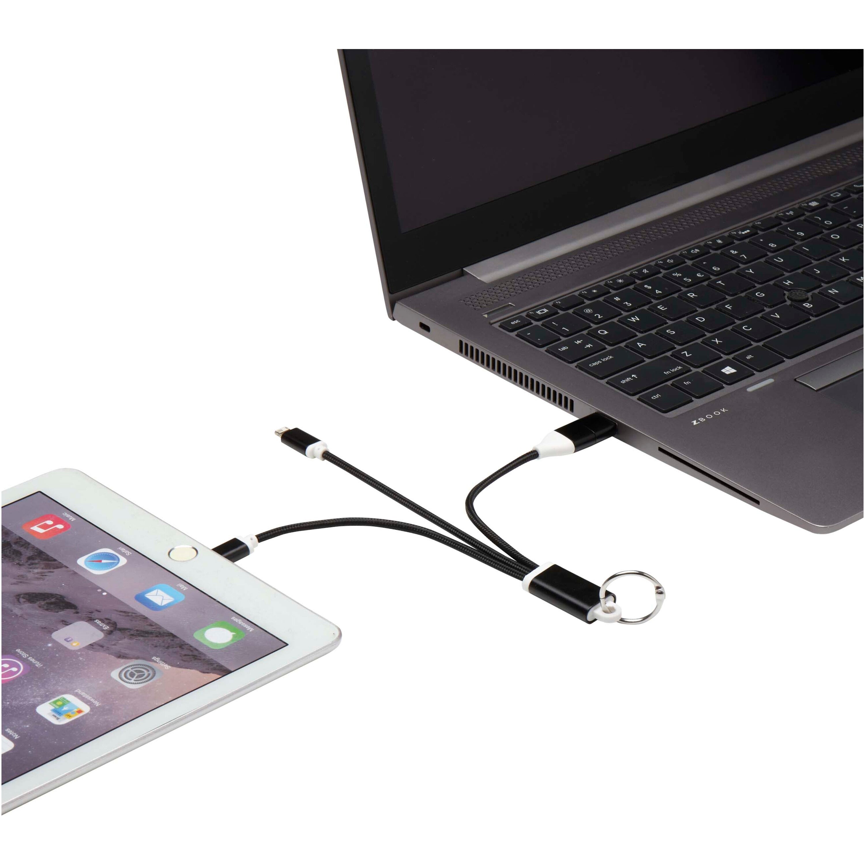 4-in-1 Recycled Aluminium Charging Cable Keyring