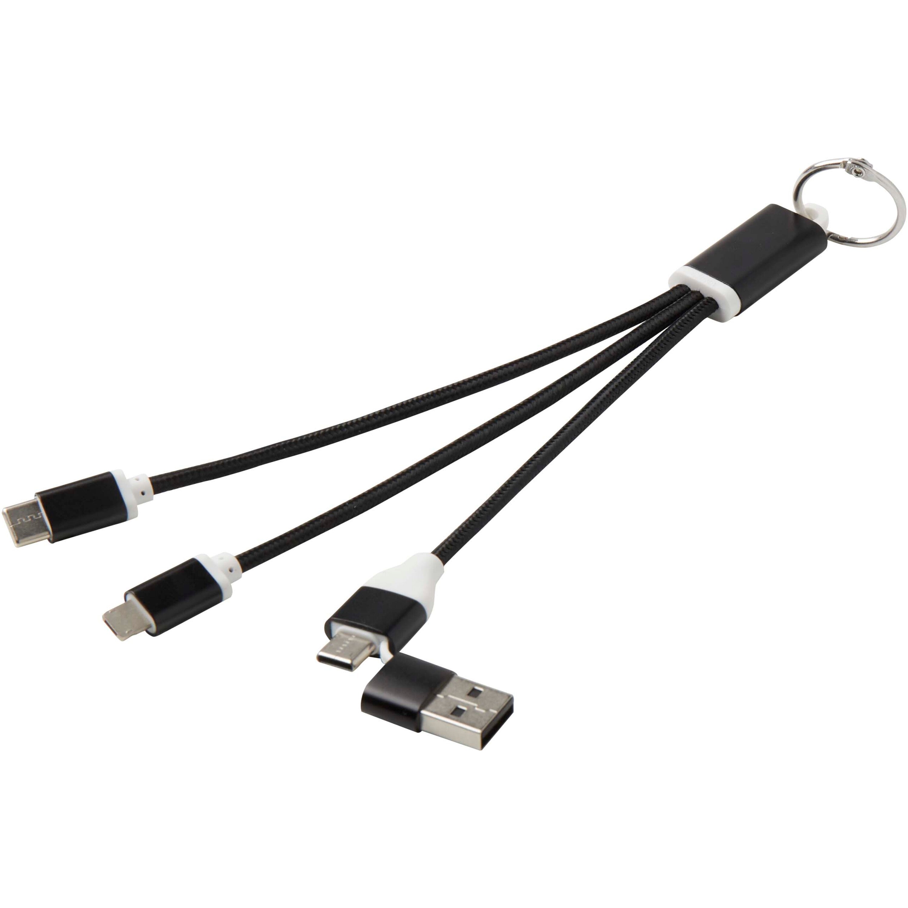 4-in-1 Recycled Aluminium Charging Cable Keyring