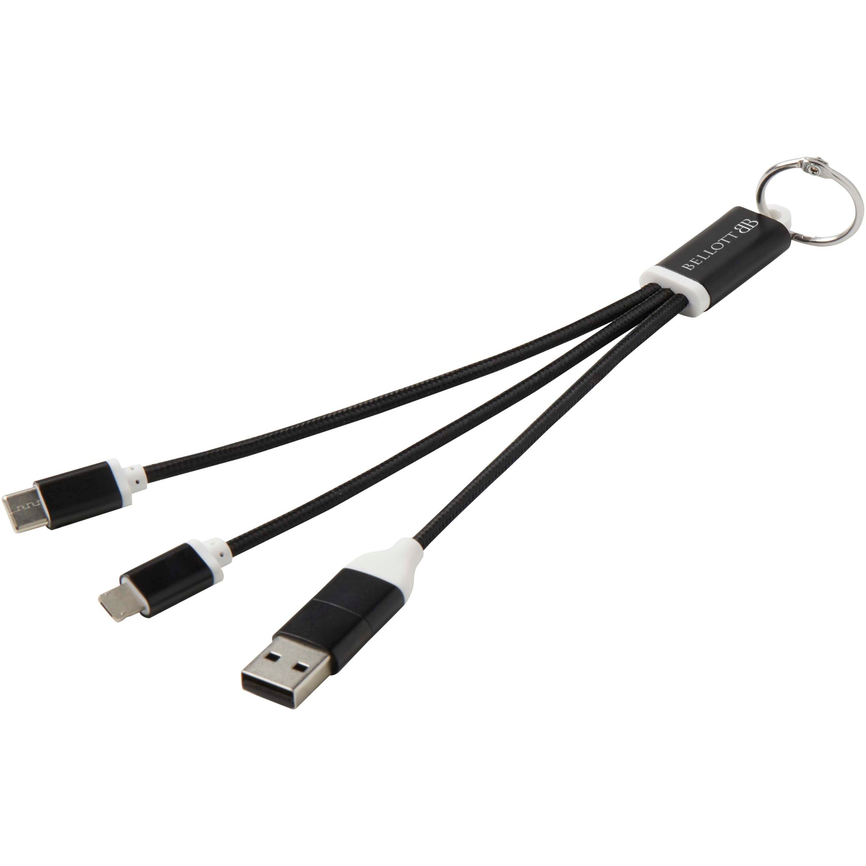 4-in-1 Recycled Aluminium Charging Cable Keyring