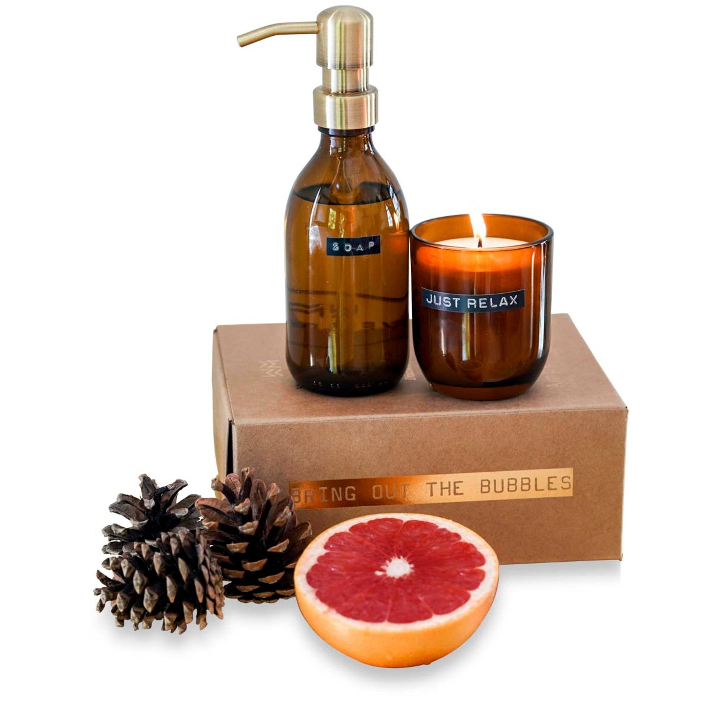 Glass Soap Dispenser and Scented Candle Set