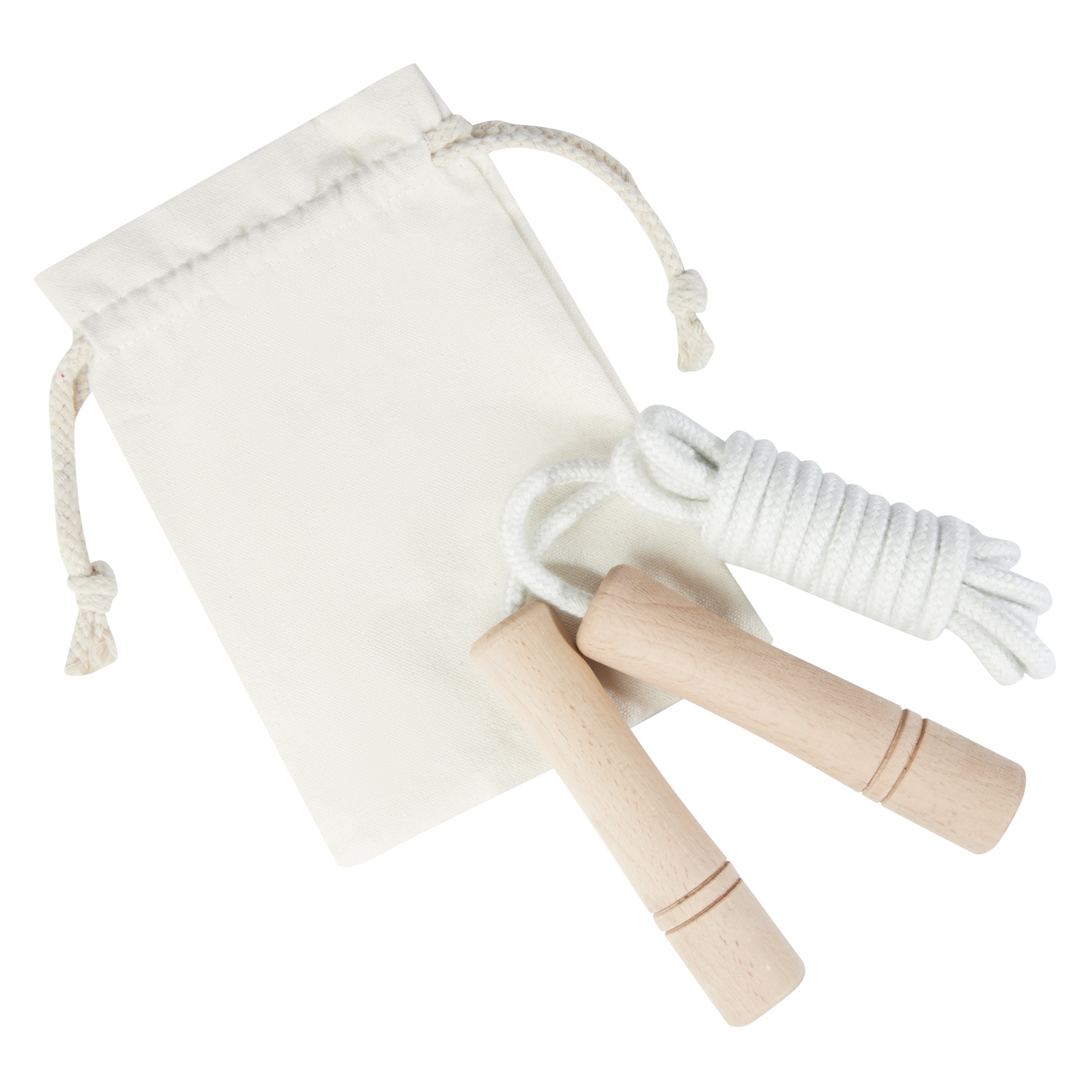 Beech Wood Handled Skipping Rope in Cotton Pouch
