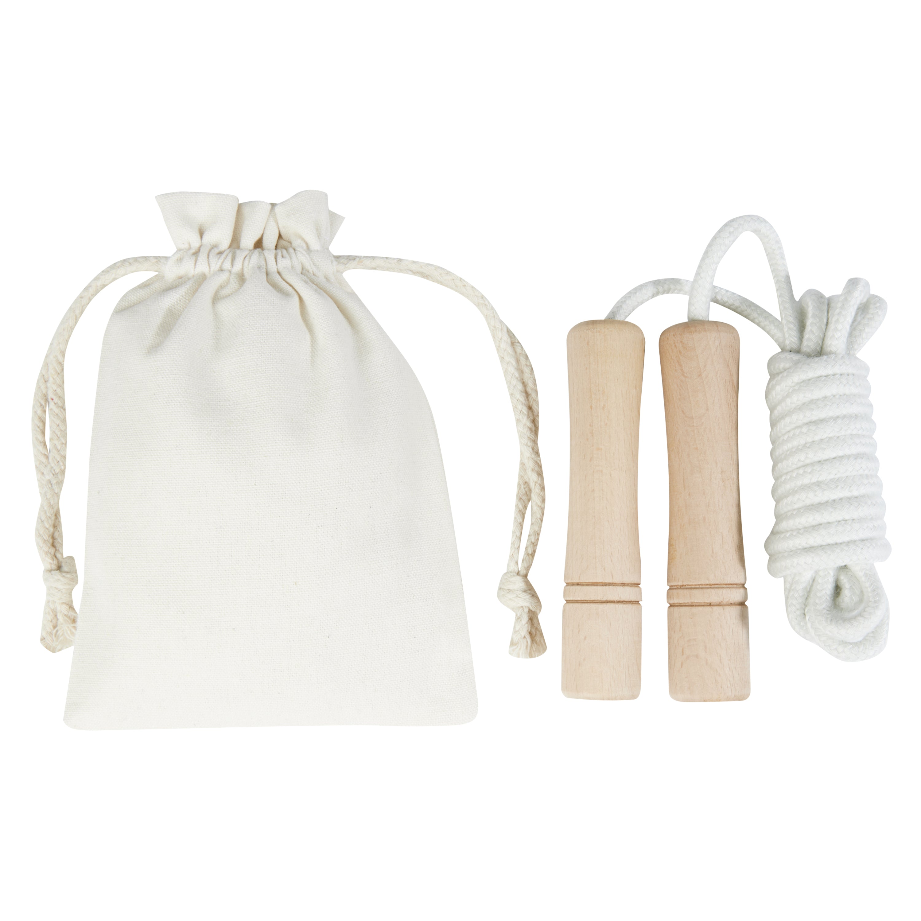 Beech Wood Handled Skipping Rope in Cotton Pouch