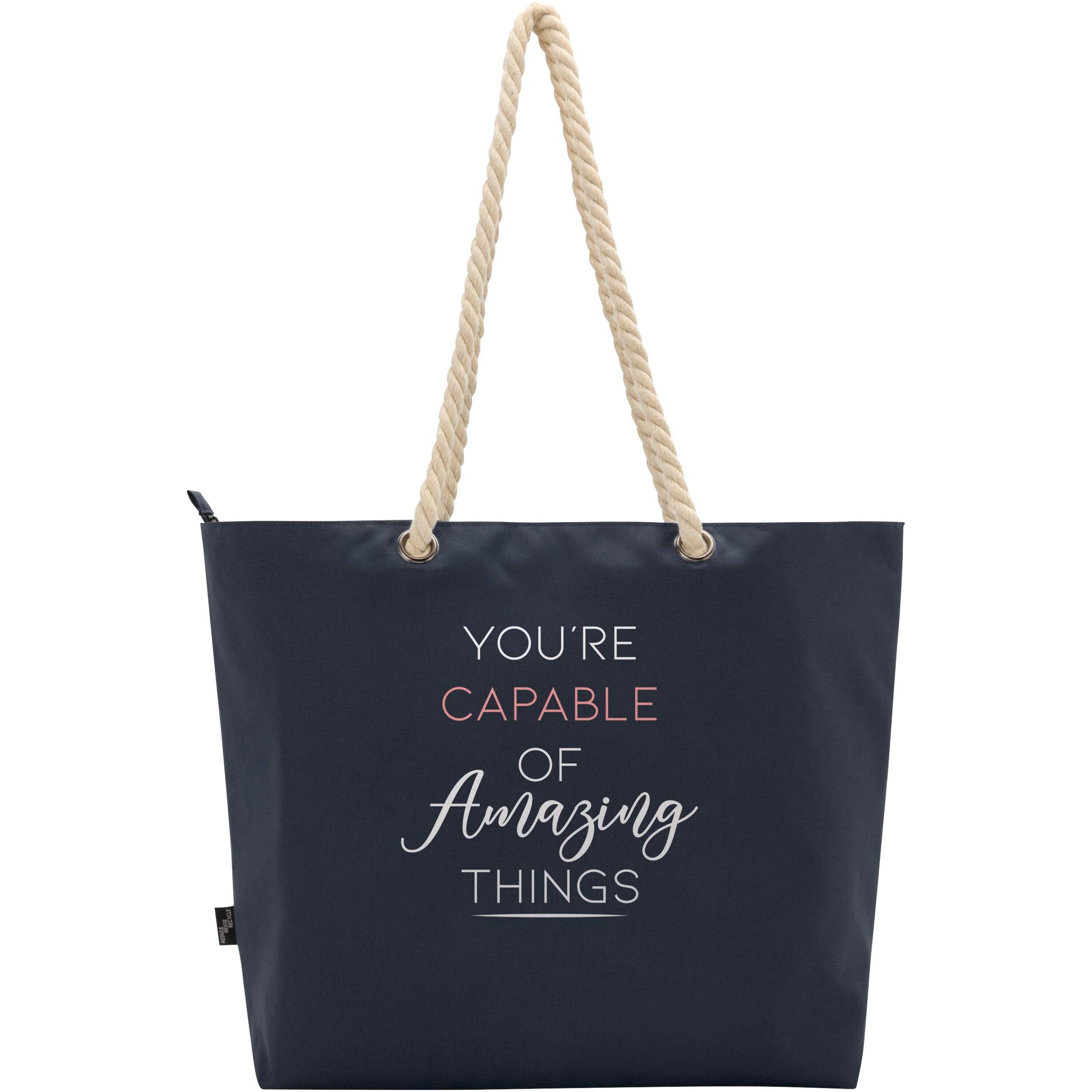 Recycled Beach Cooler Tote Bag with Cord Handles