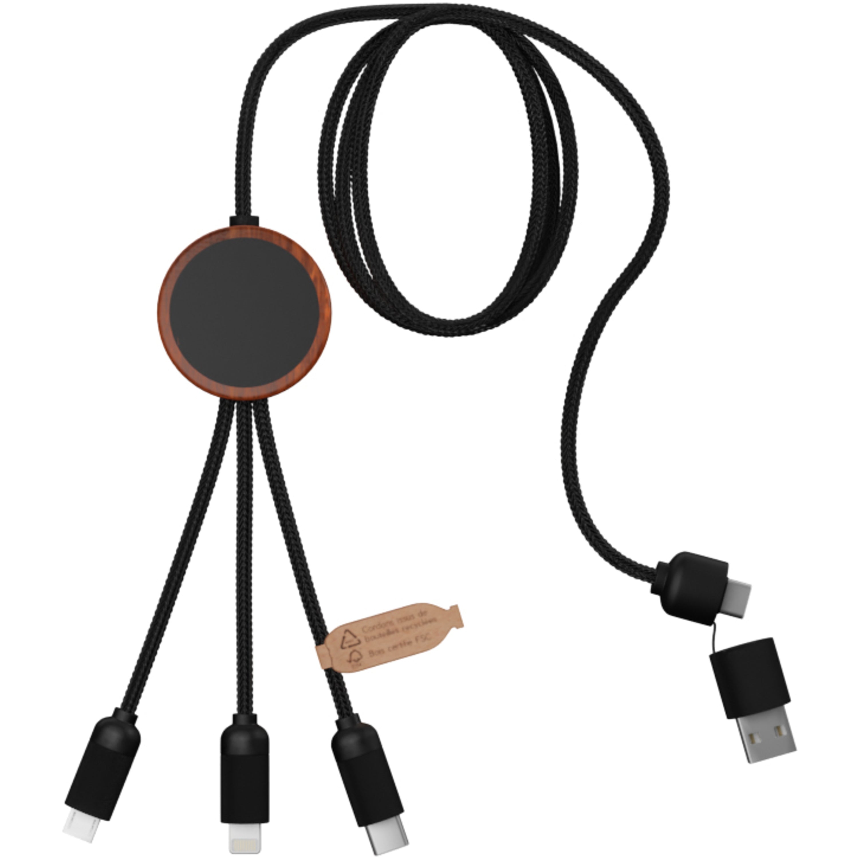 5-in-1 Recycled Light-Up Charging Cable in Wooden Casing