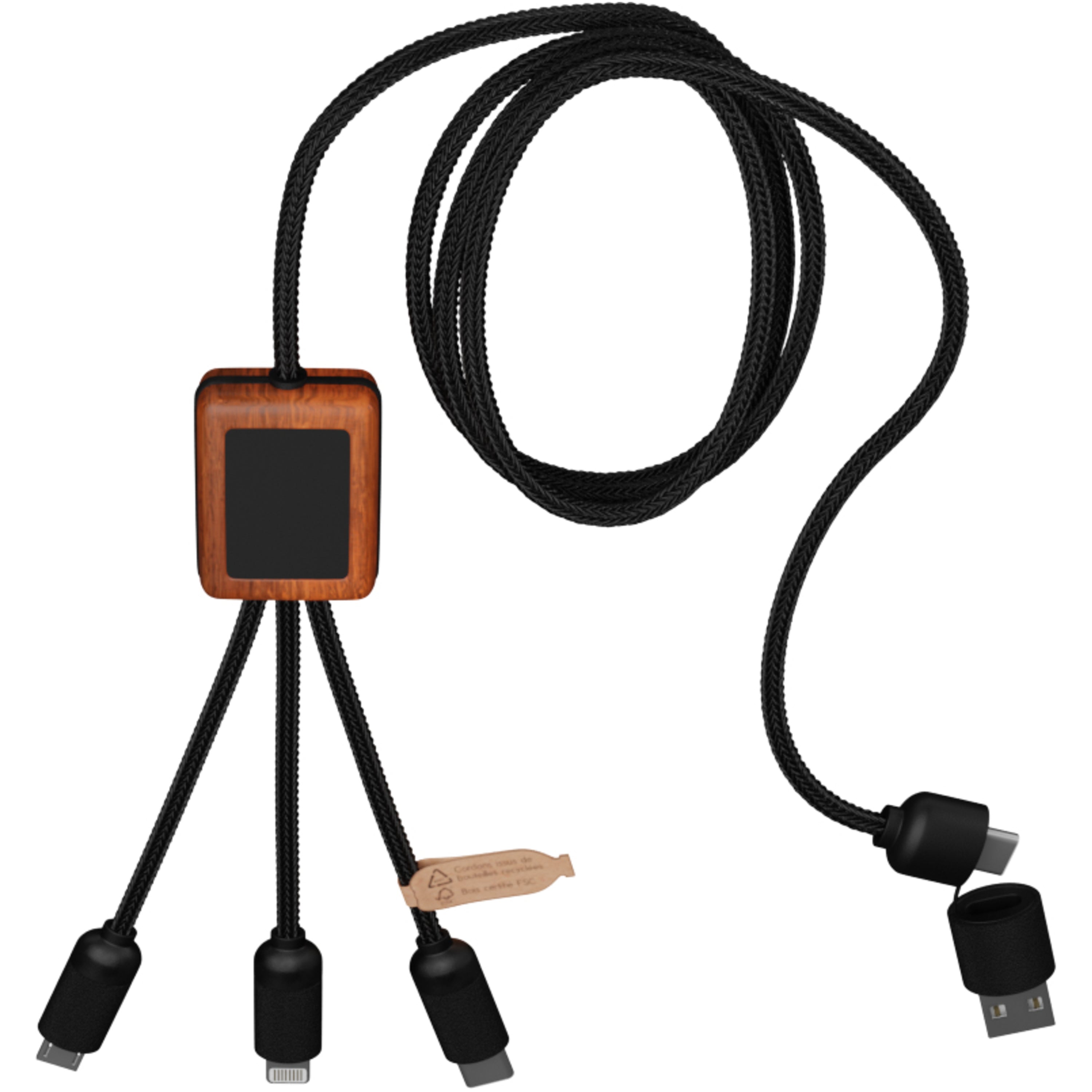Light-Up Charging Cable with Squared Wooden Casing