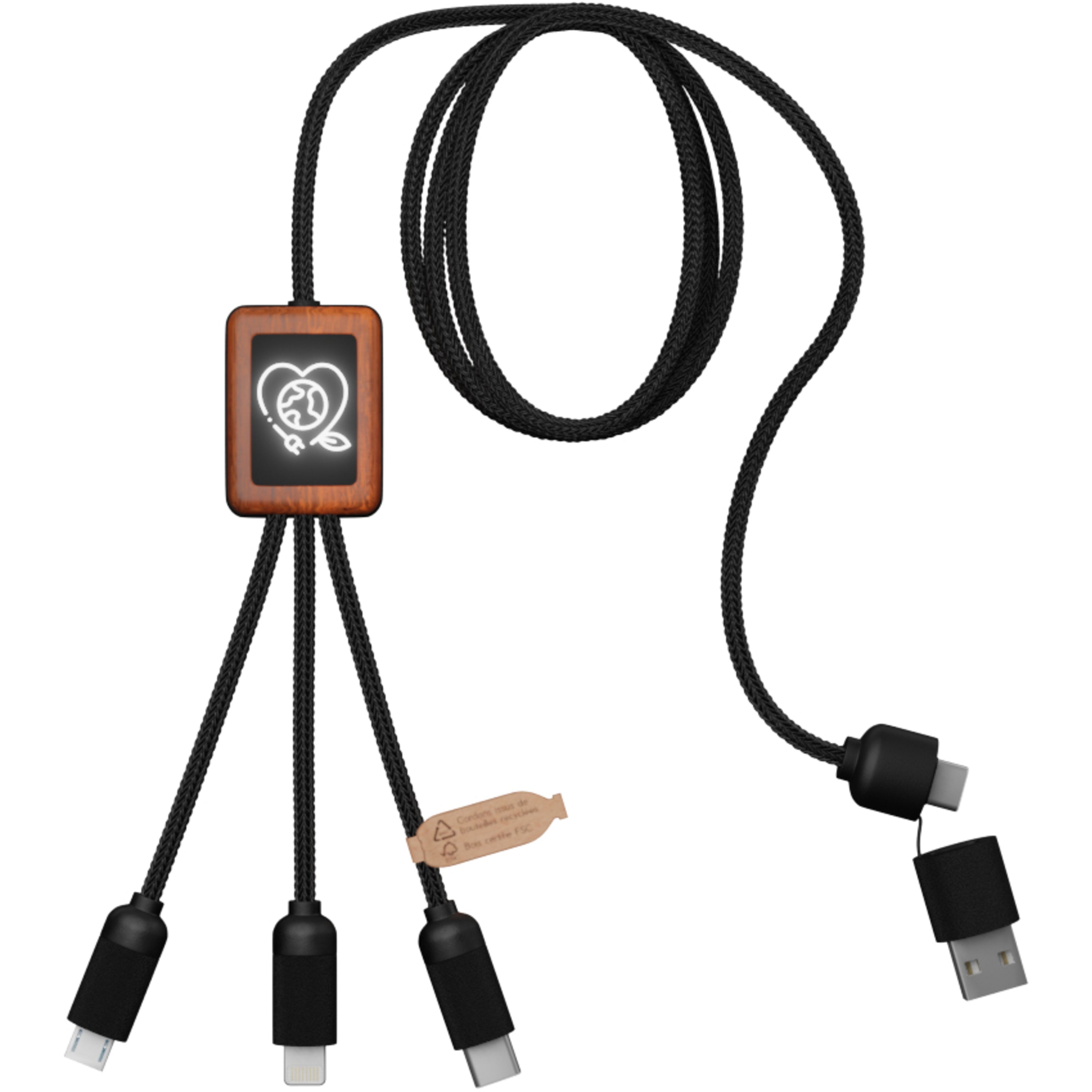 Light-Up Charging Cable with Squared Wooden Casing