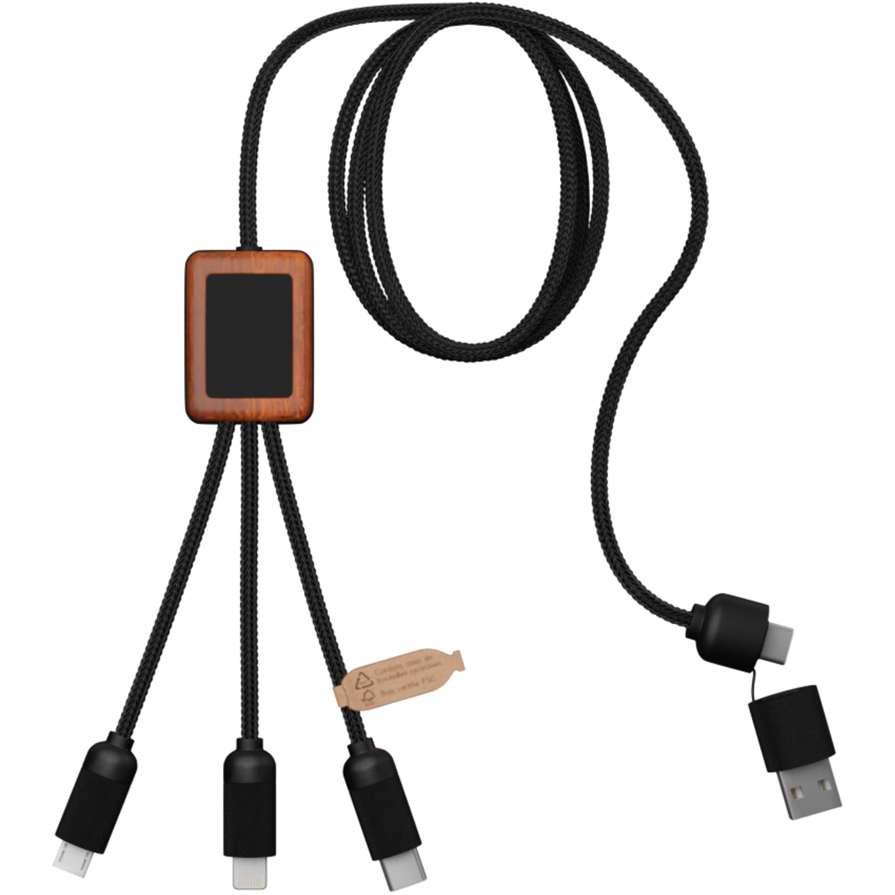 Light-Up Charging Cable with Squared Wooden Casing