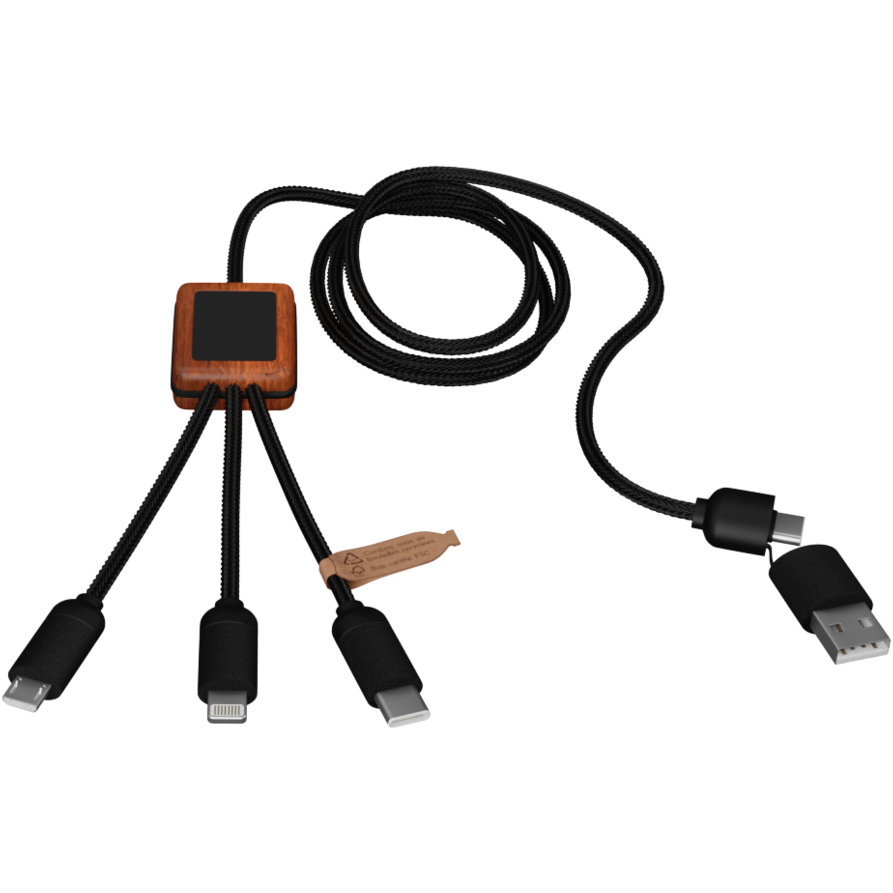Light-Up Charging Cable with Squared Wooden Casing