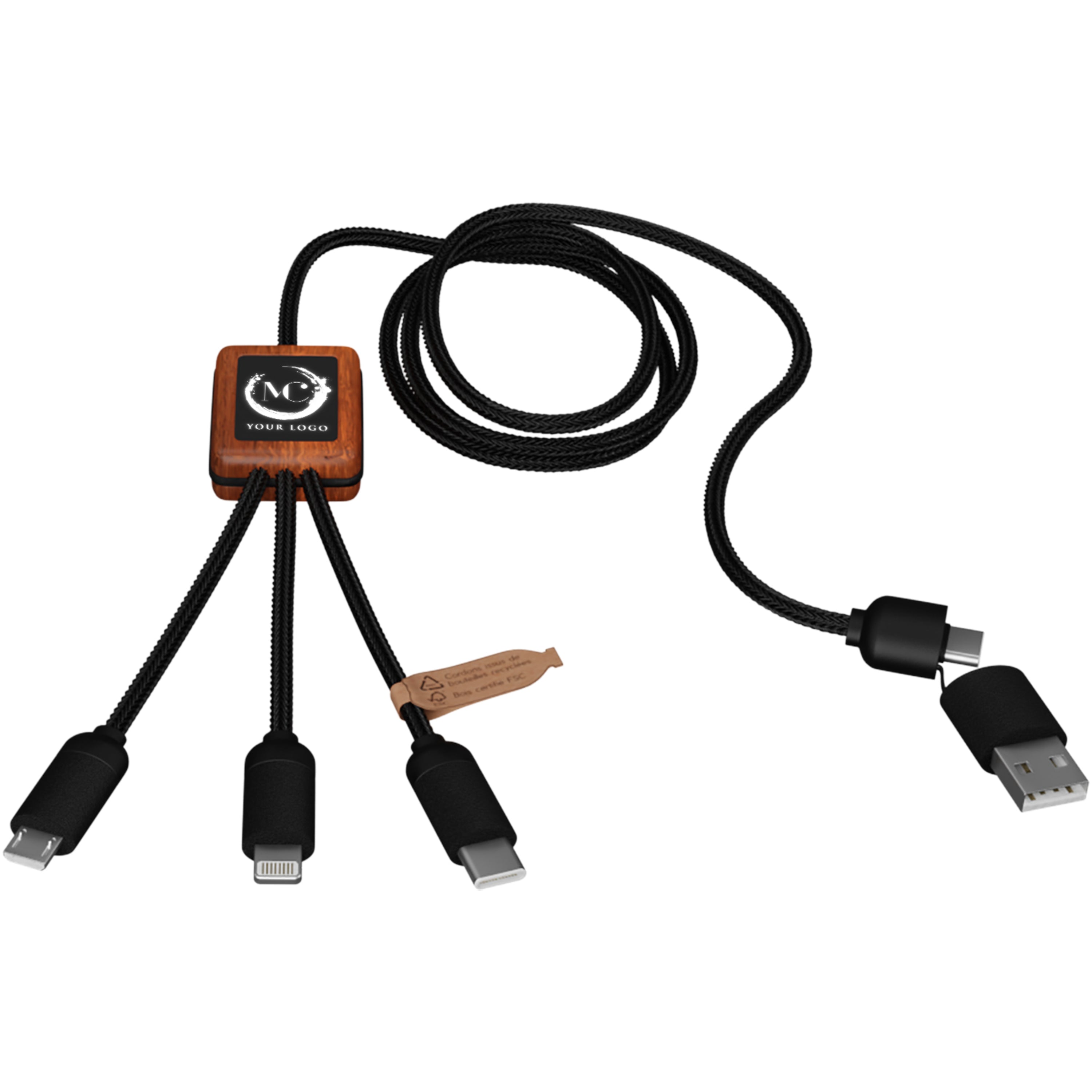 Light-Up Charging Cable with Squared Wooden Casing