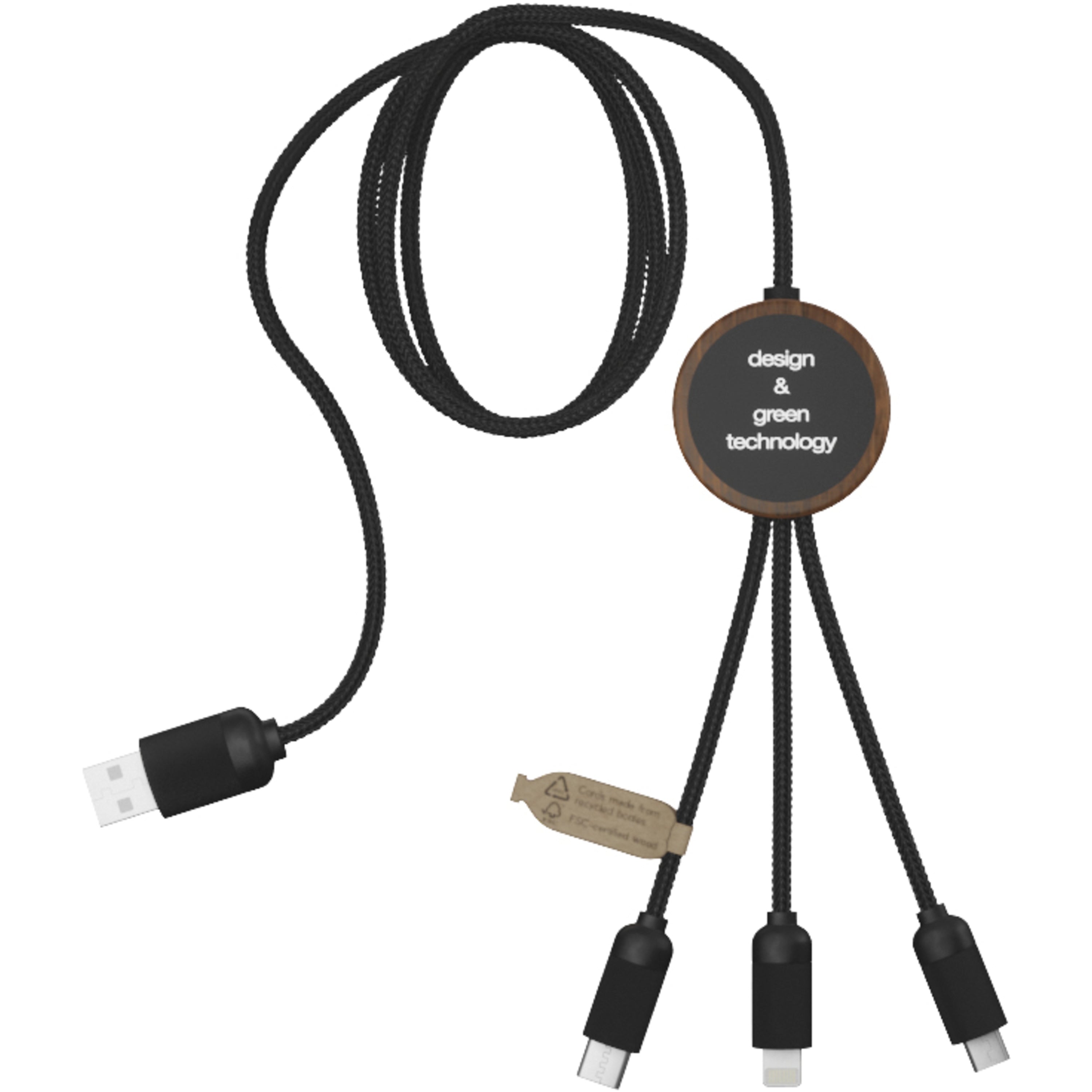 3-in-1 Light-Up Extended Charging Cable in Bamboo Casing