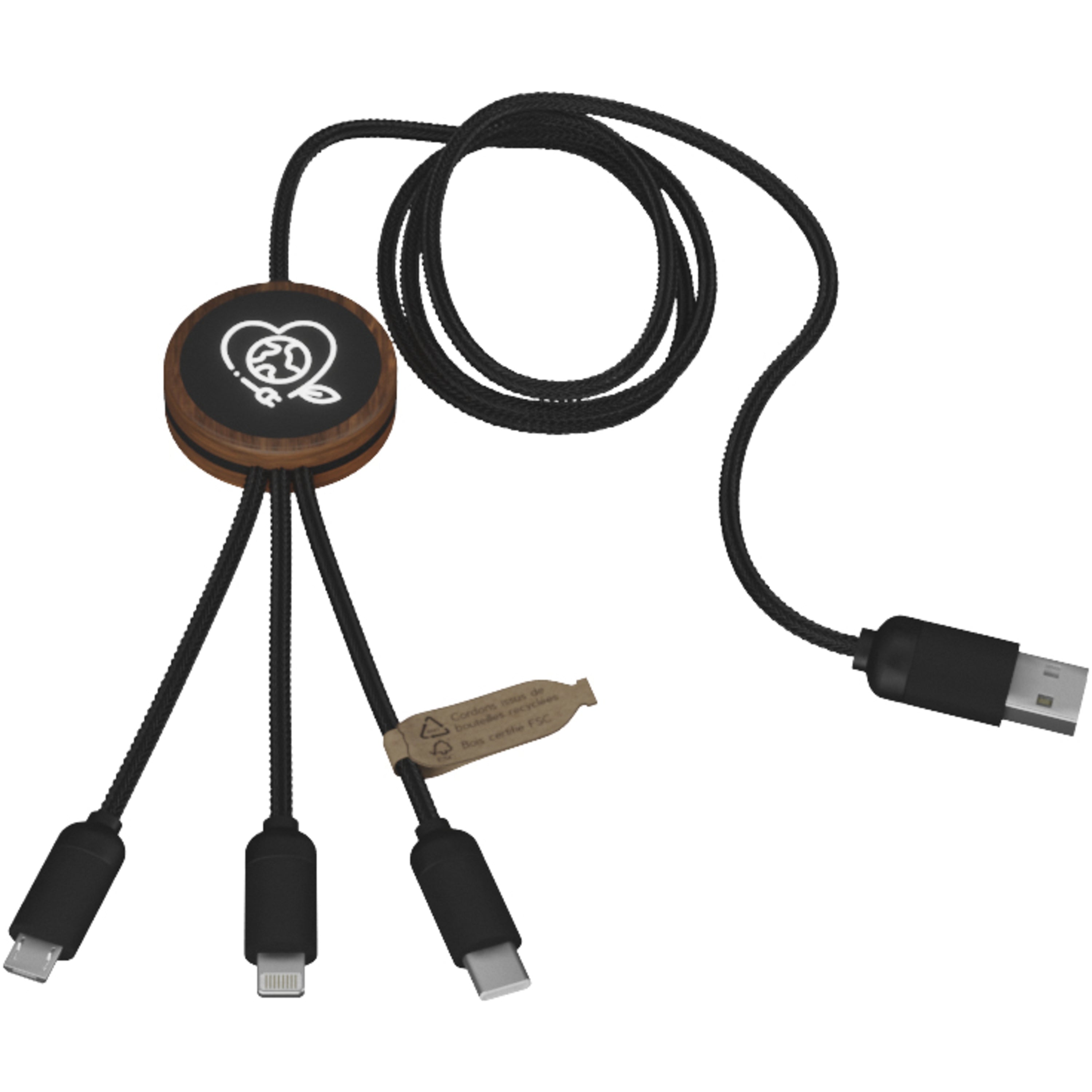 3-in-1 Light-Up Extended Charging Cable in Bamboo Casing