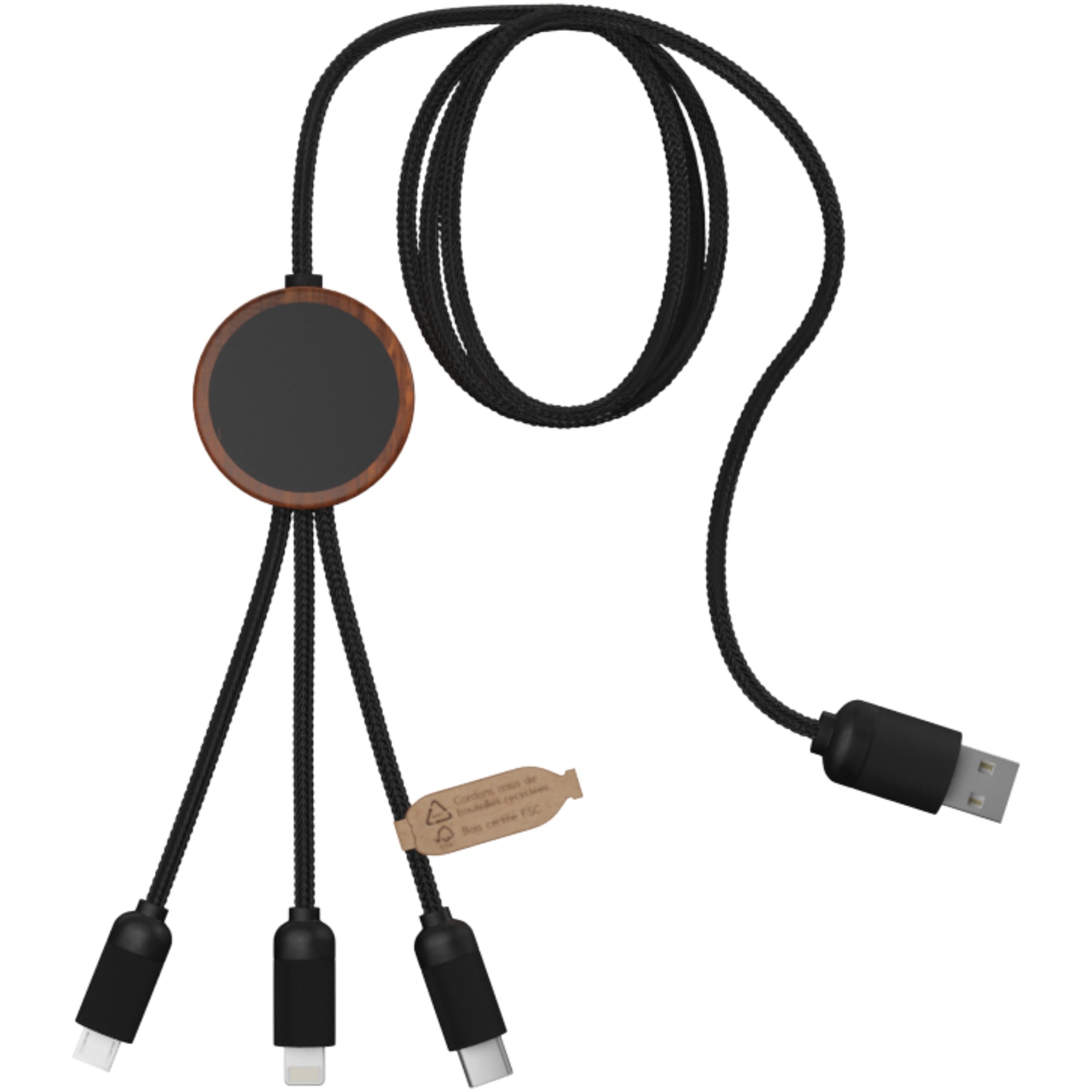 3-in-1 Light-Up Extended Charging Cable in Bamboo Casing