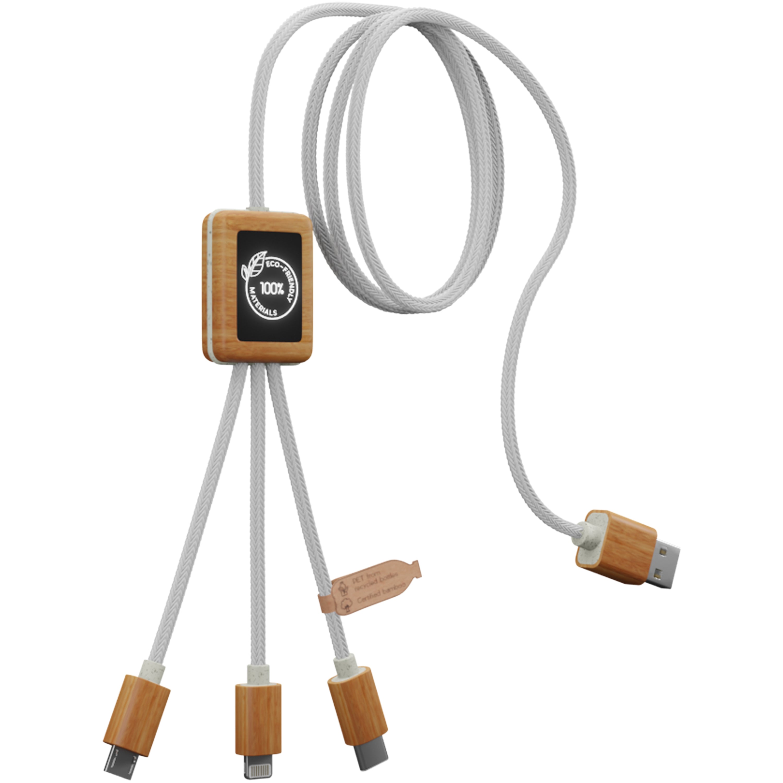 3-in-1 Charging Cable with Square Bamboo casing