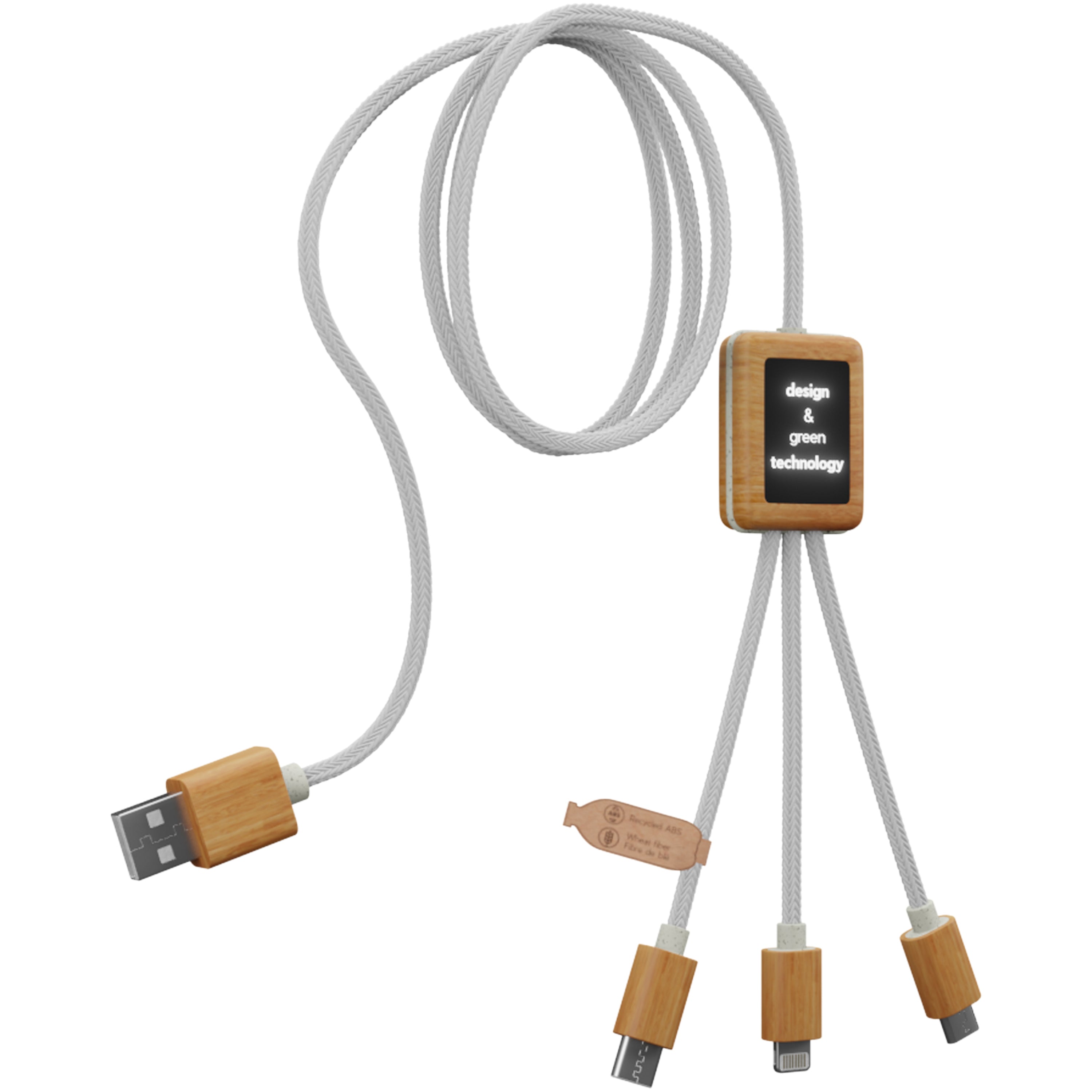 3-in-1 Charging Cable with Square Bamboo casing