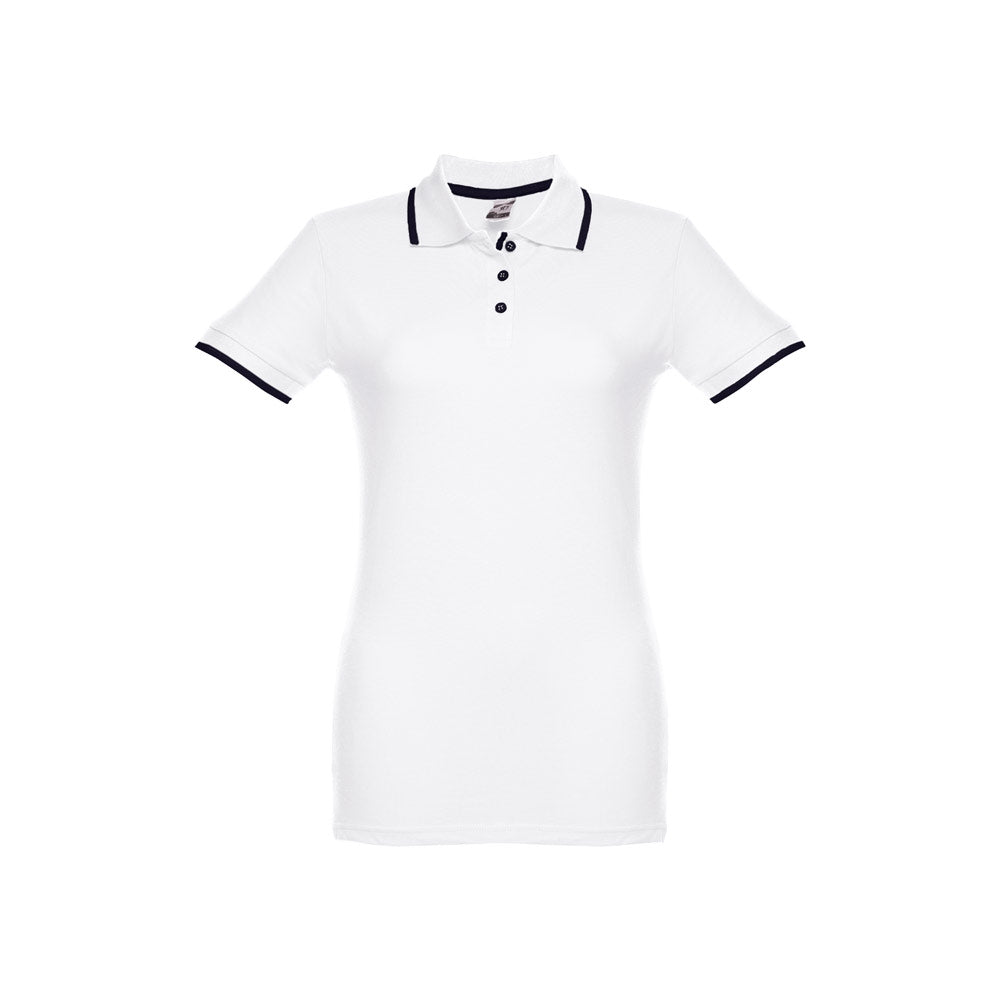 Thc Rome Women Wh. Women's Polo Shirt With Contrast Colour Trim And Buttons