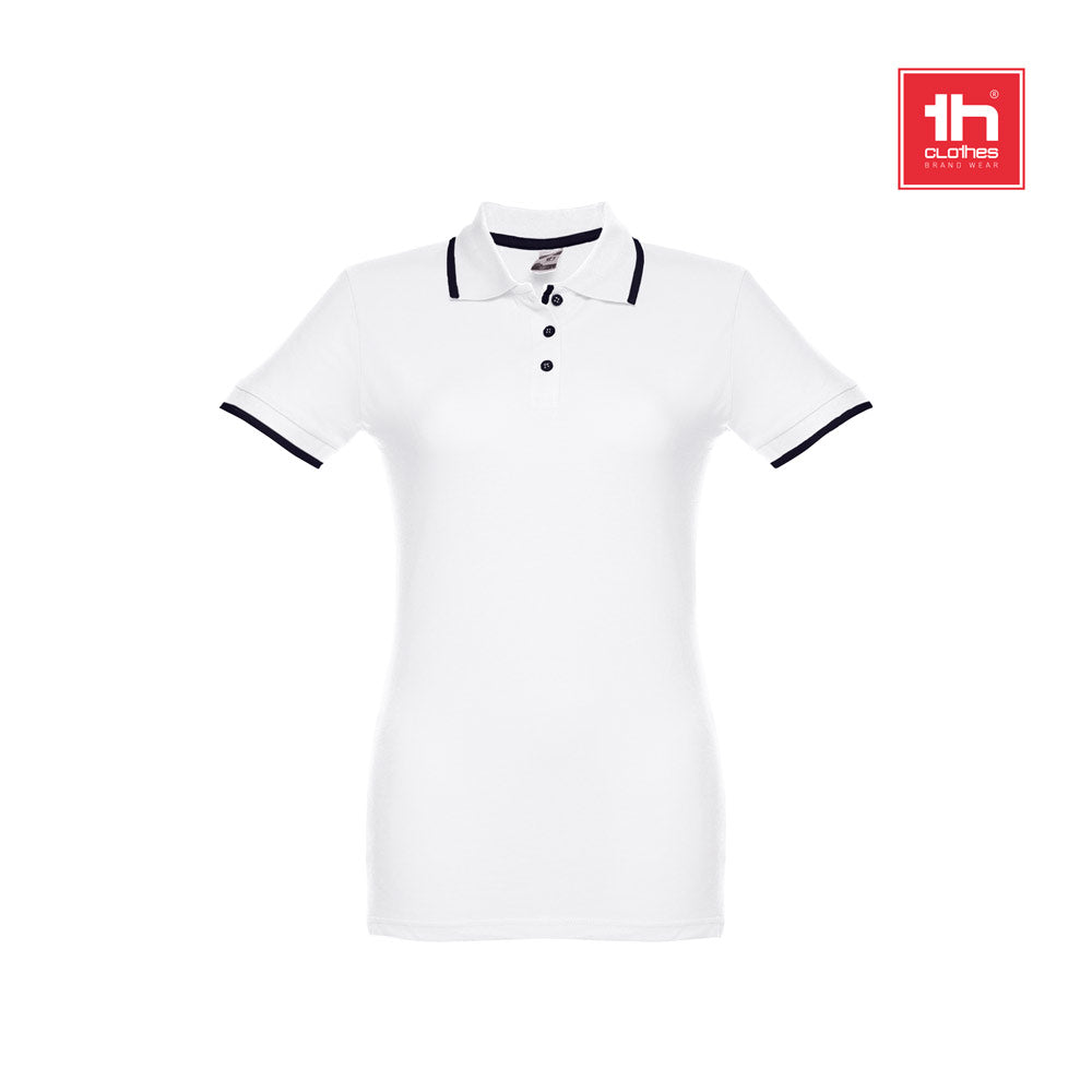 Thc Rome Women Wh. Women's Polo Shirt With Contrast Colour Trim And Buttons