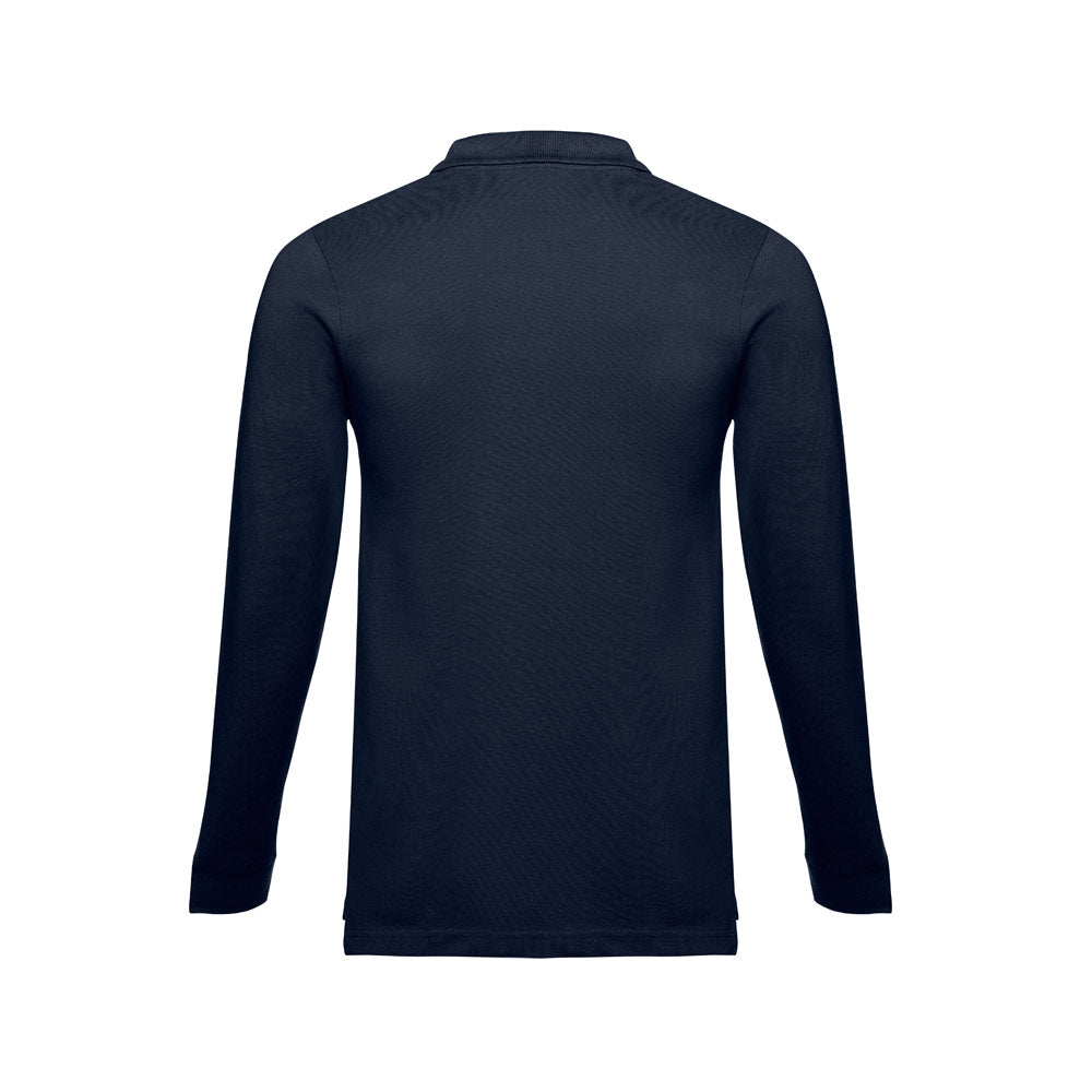 Thc Bern. Men's Long-Sleeved 100% Cotton Piqué Polo Shirt With Removable Label