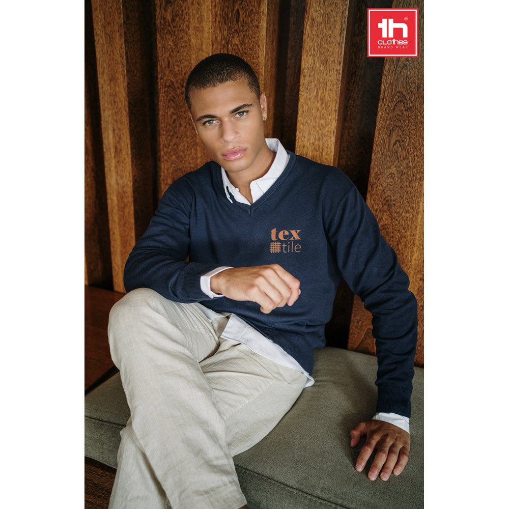 Thc Milan. Men's V-Neck Pullover In Cotton And Polyamide