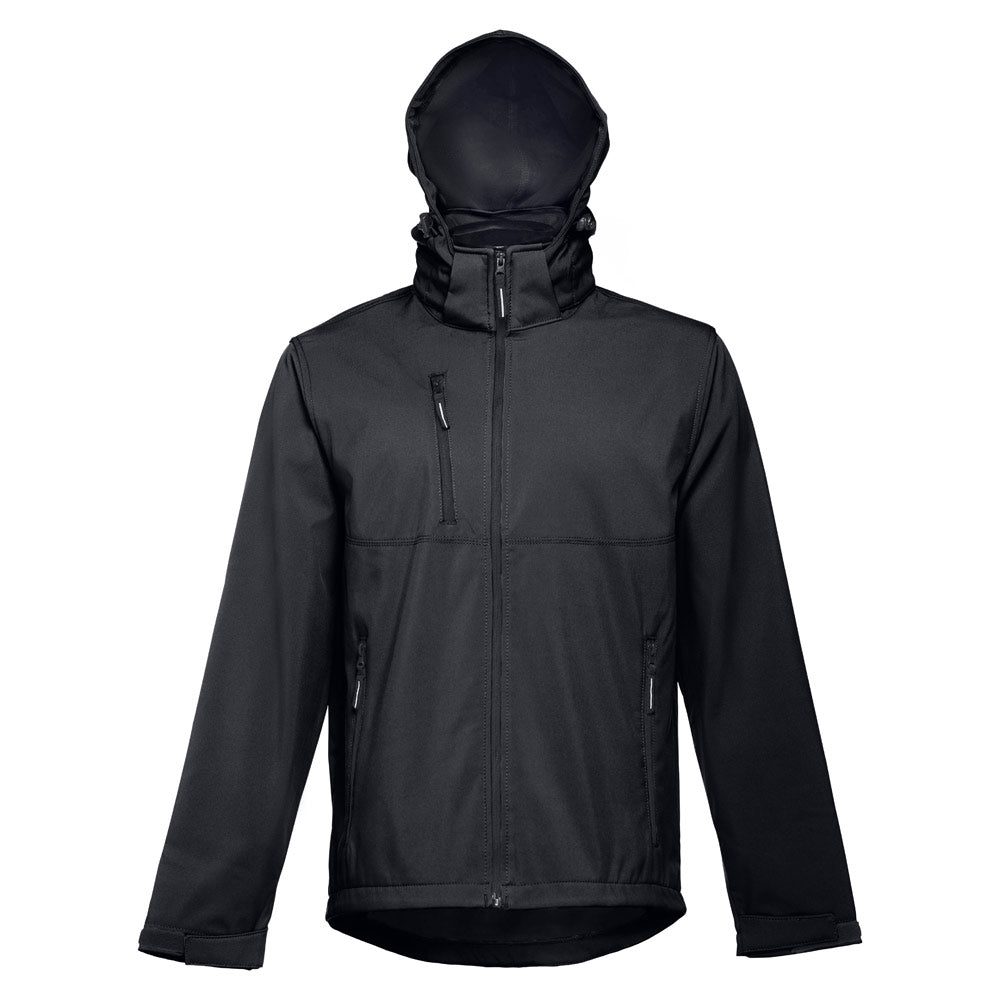 Thc Zagreb. Men's Softshell Jacket With Detachable Hood And Rounded Back Hem