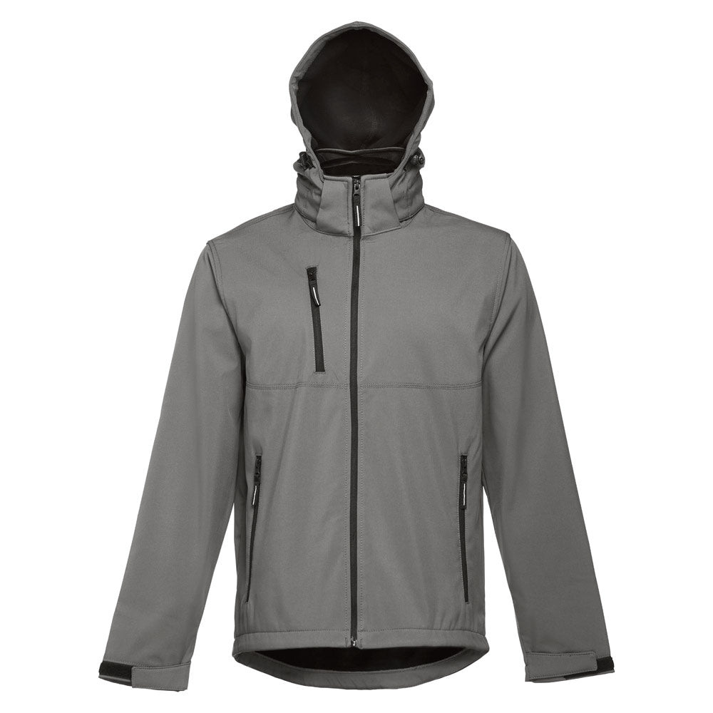Thc Zagreb. Men's Softshell Jacket With Detachable Hood And Rounded Back Hem