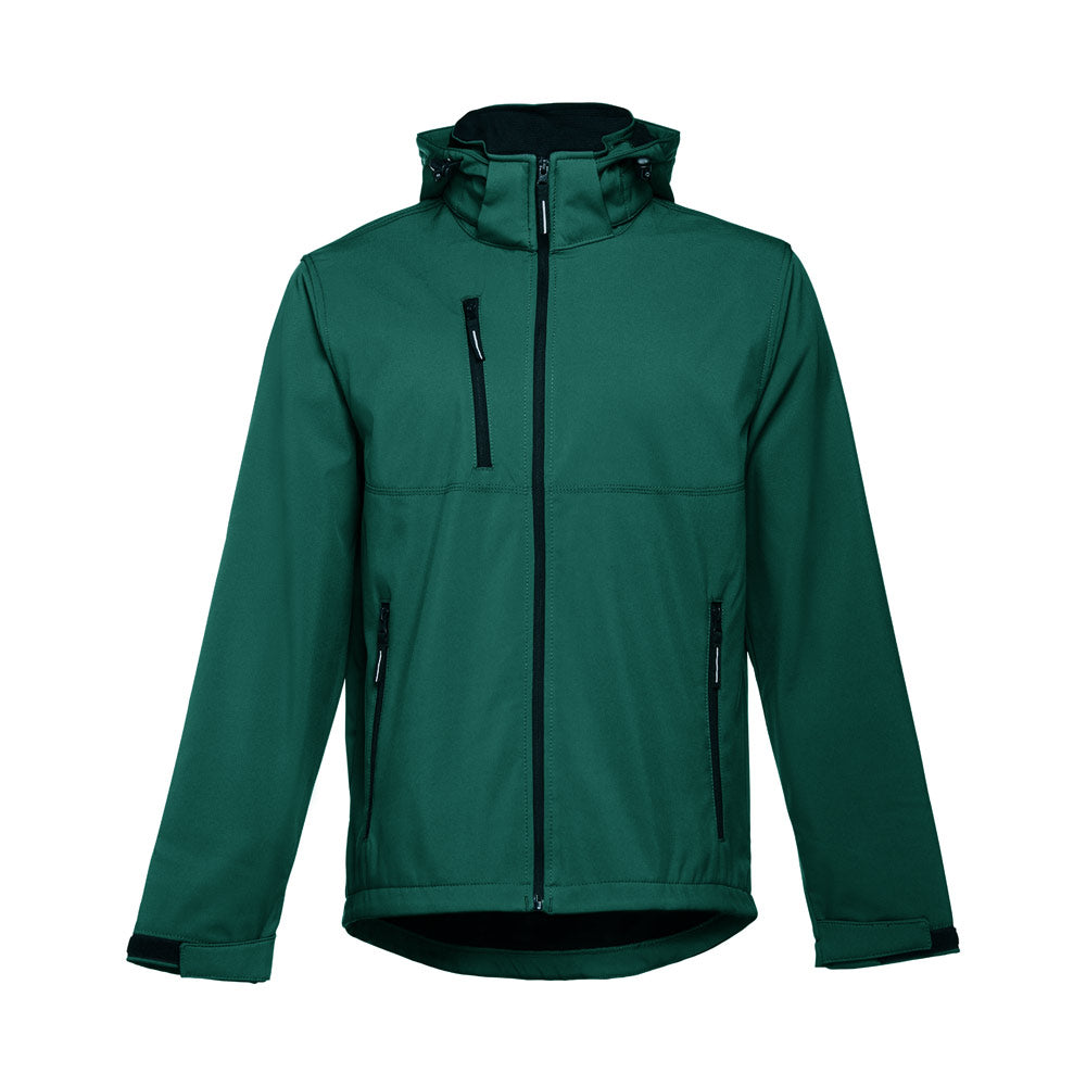 Thc Zagreb. Men's Softshell Jacket With Detachable Hood And Rounded Back Hem