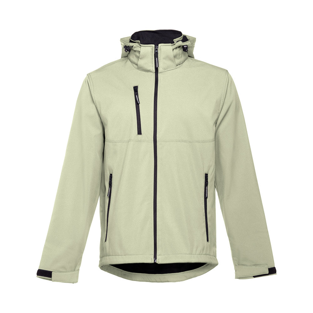 Thc Zagreb. Men's Softshell Jacket With Detachable Hood And Rounded Back Hem