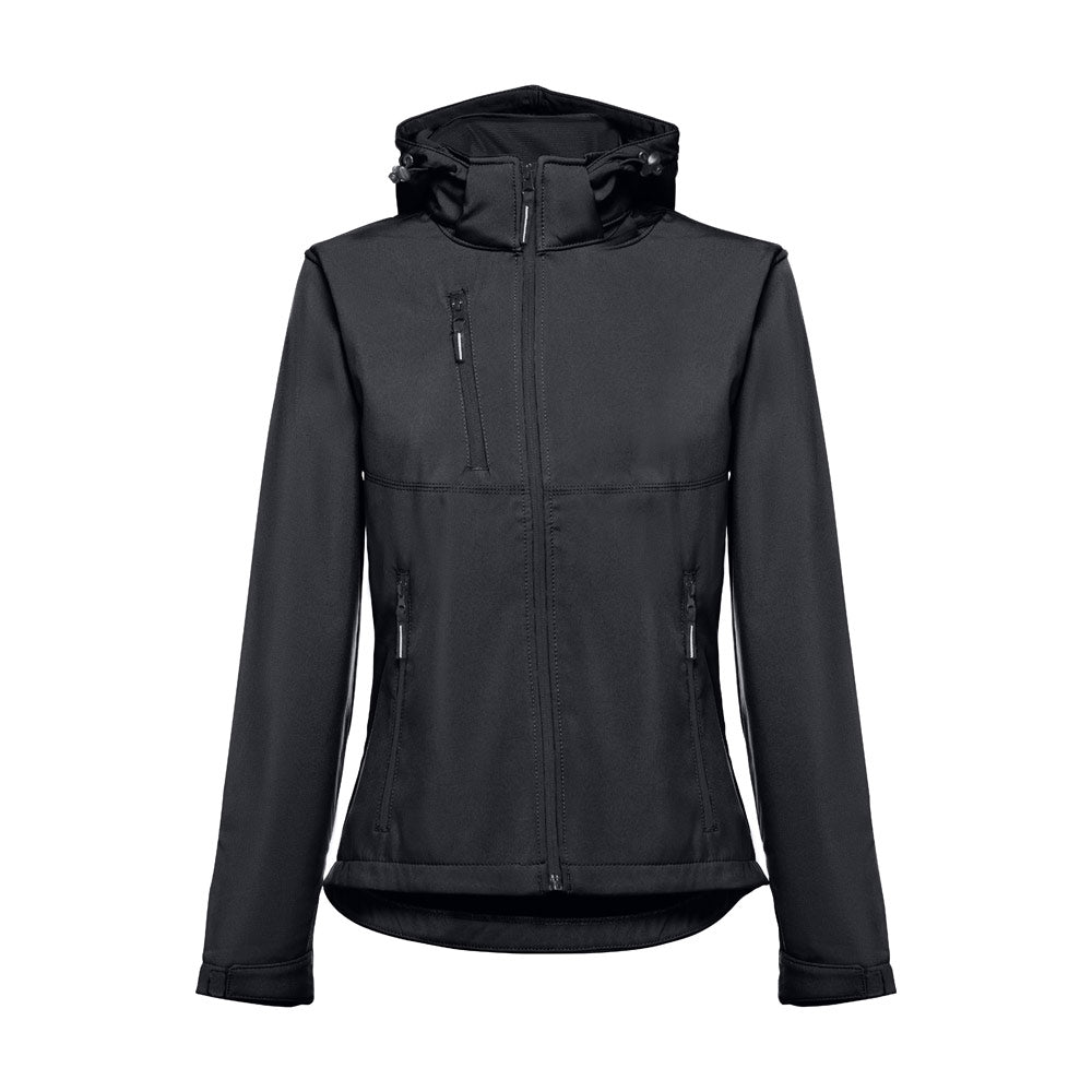 Thc Zagreb Women. Women's Softshell Jacket With Detachable Hood And Rounded Back Hem