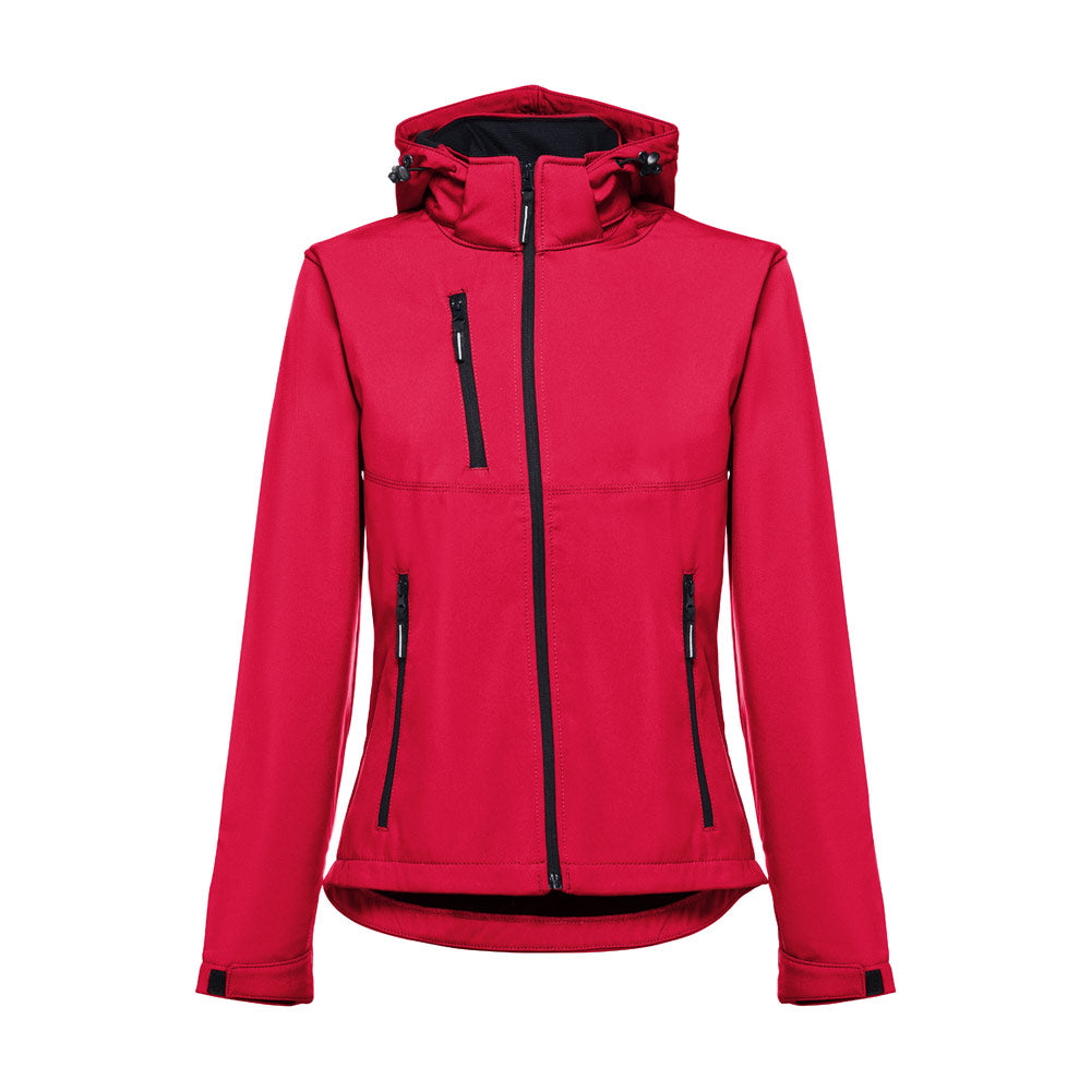 Thc Zagreb Women. Women's Softshell Jacket With Detachable Hood And Rounded Back Hem
