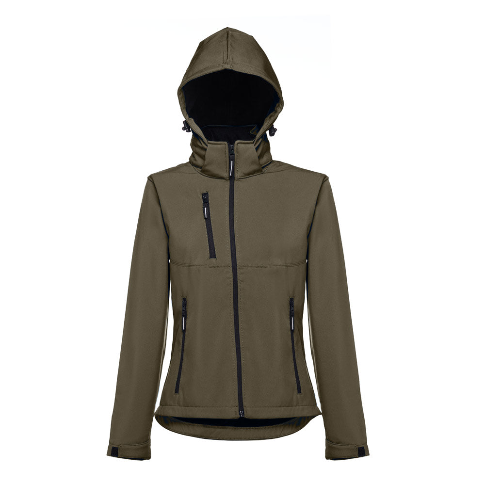 Thc Zagreb Women. Women's Softshell Jacket With Detachable Hood And Rounded Back Hem