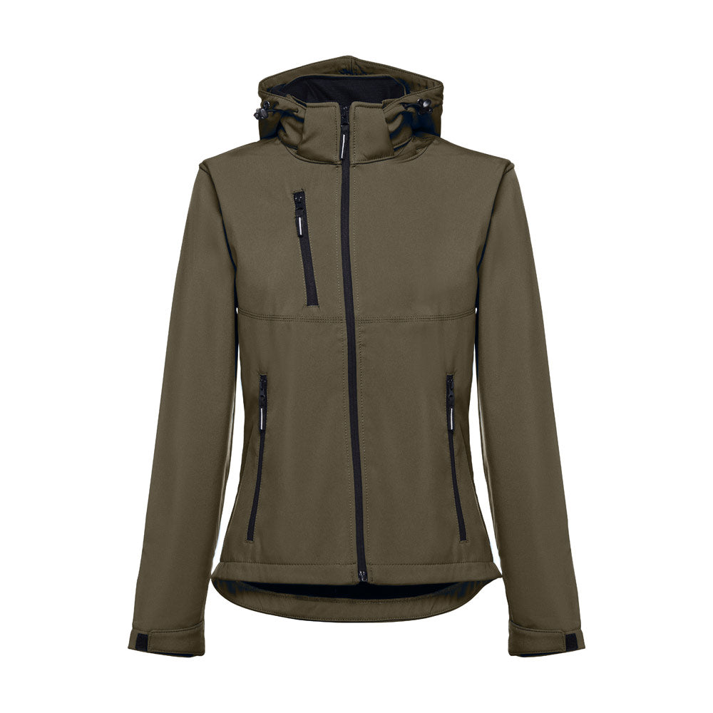 Thc Zagreb Women. Women's Softshell Jacket With Detachable Hood And Rounded Back Hem