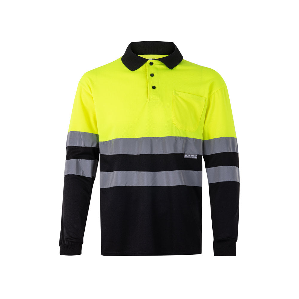 Vl Vulcan Large. Two-Tone Bird-Eye Polo Shirt (160G/M²) With Long Sleeves, In Polyester (100%)