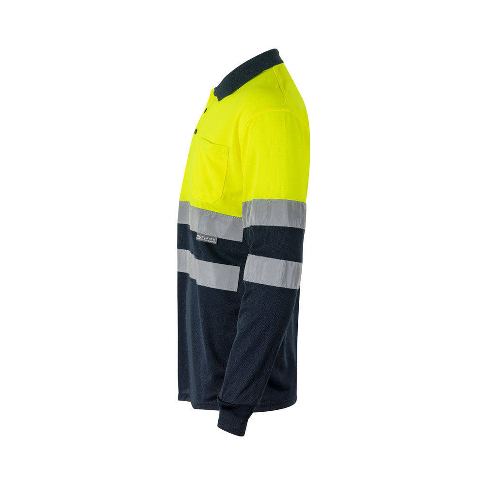Vl Vulcan Large. Two-Tone Bird-Eye Polo Shirt (160G/M²) With Long Sleeves, In Polyester (100%)