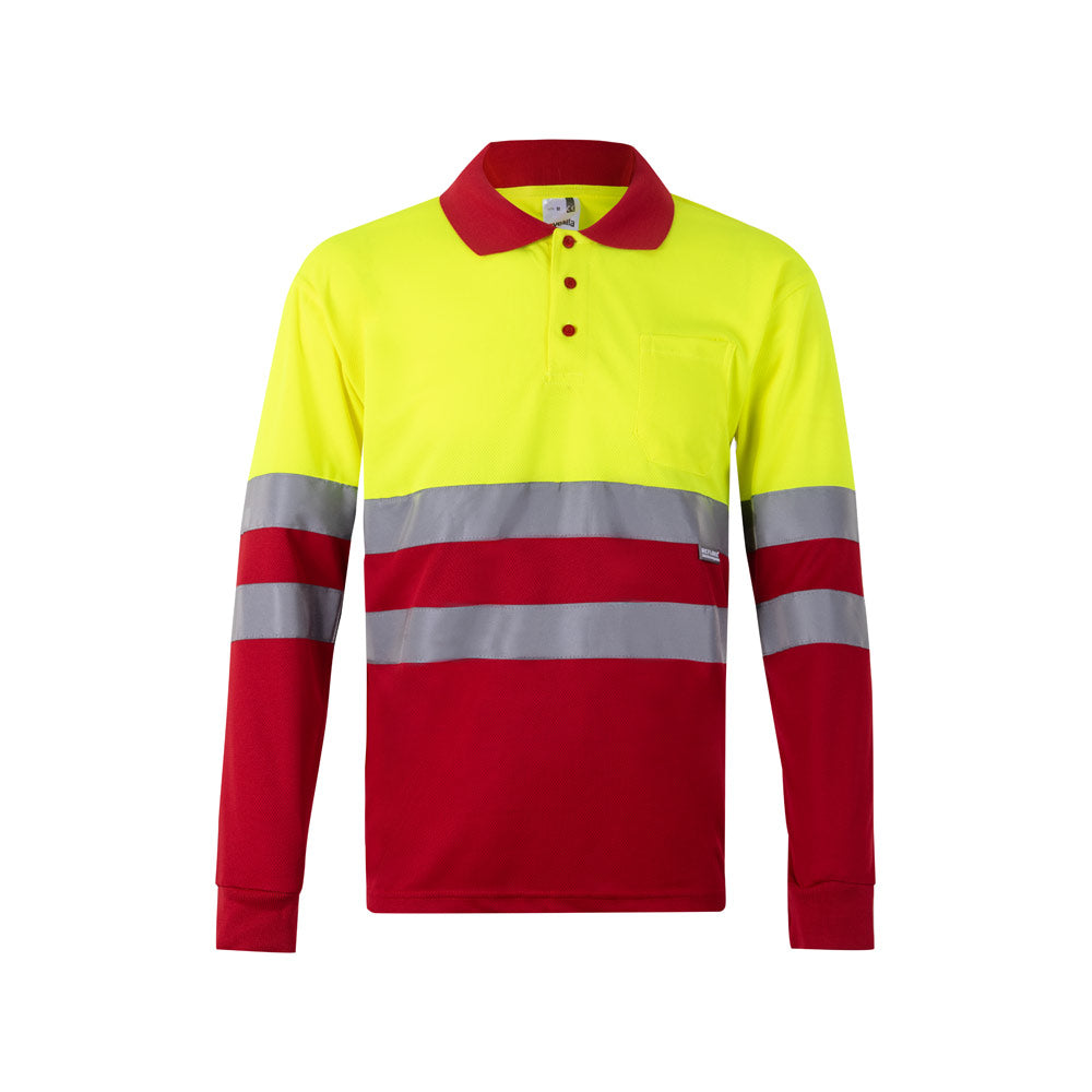 Vl Vulcan Large. Two-Tone Bird-Eye Polo Shirt (160G/M²) With Long Sleeves, In Polyester (100%)