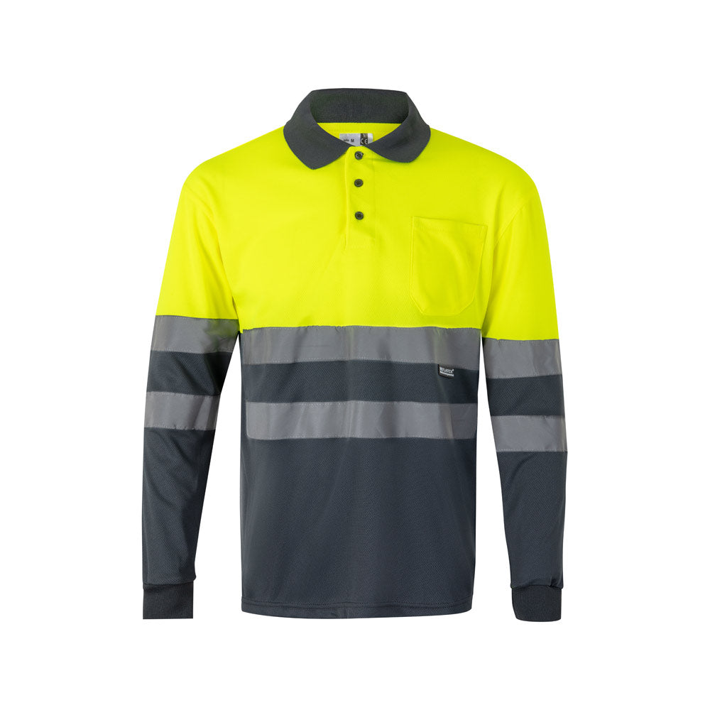 Vl Vulcan Large. Two-Tone Bird-Eye Polo Shirt (160G/M²) With Long Sleeves, In Polyester (100%)